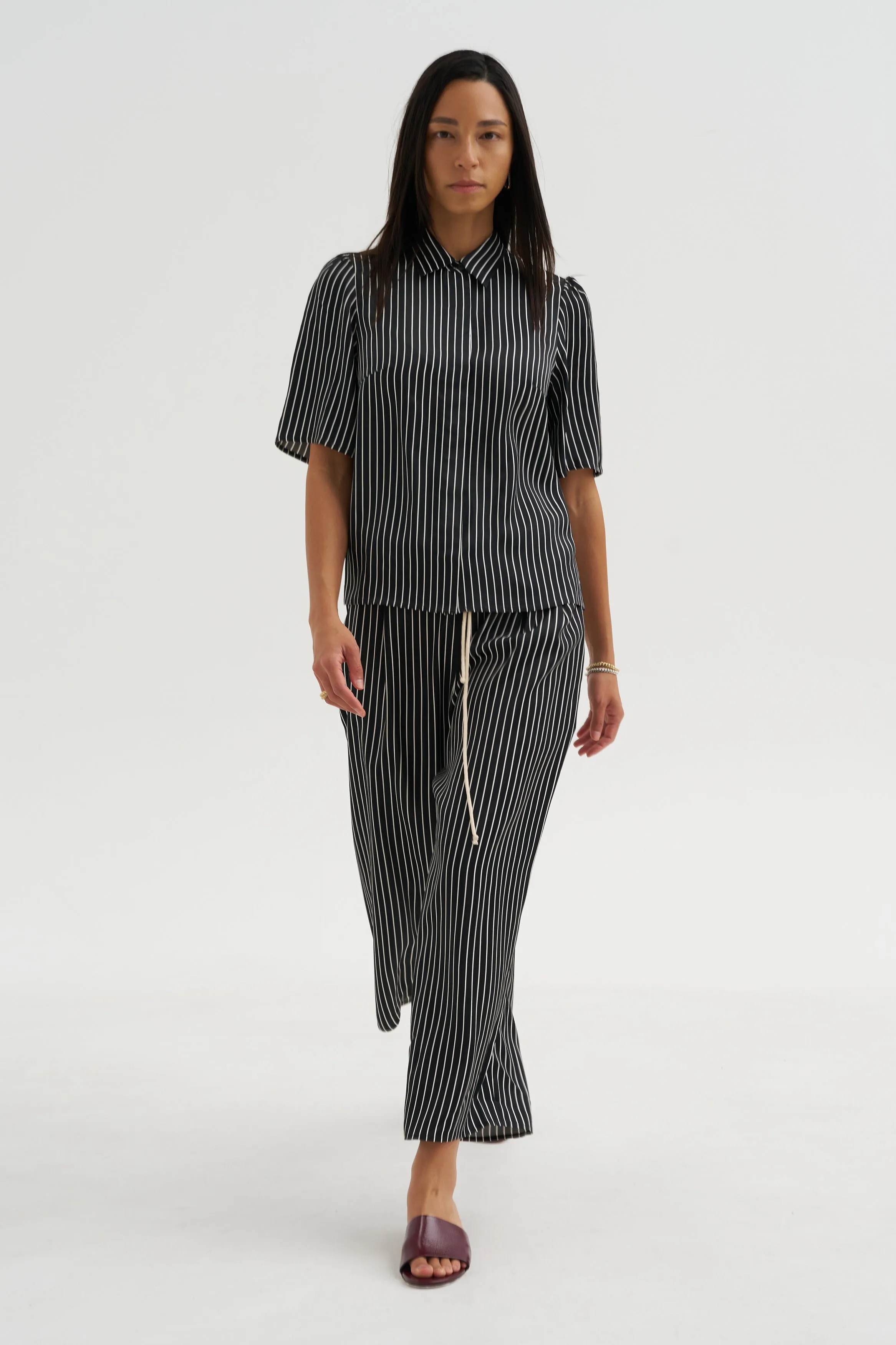 Balloon Drawstring Trouser, Black Stripe sold by Kick Pleat product image thumbnail 5