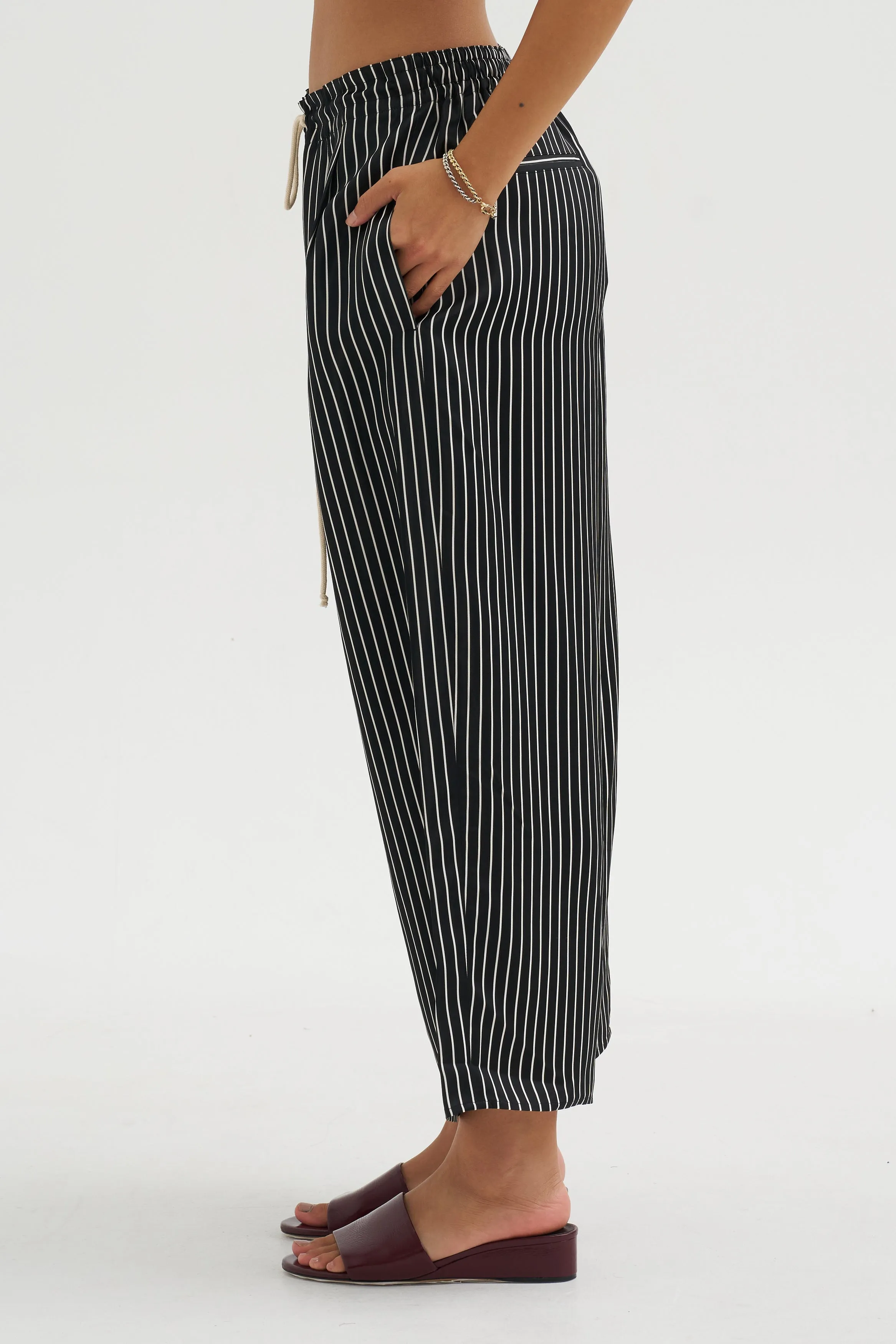 Balloon Drawstring Trouser, Black Stripe sold by Kick Pleat product image thumbnail 3