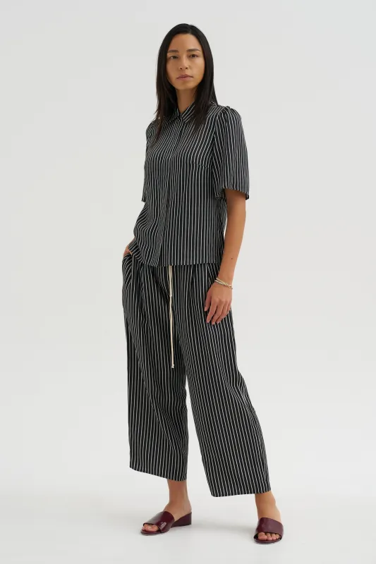 Balloon Drawstring Trouser, Black Stripe made by MARIA McMANUS