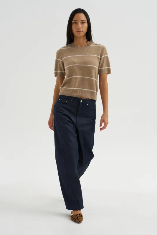 Krysta Stripe Cashmere Top, Fawn & Ivory made by DEMYLEE