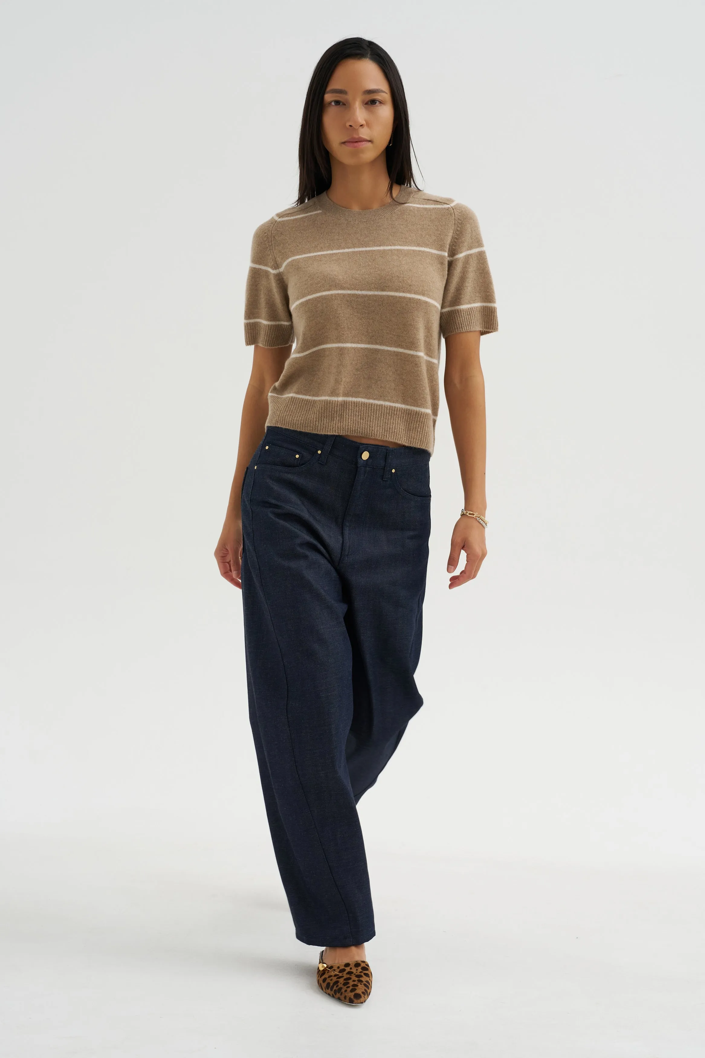 Krysta Stripe Cashmere Top, Fawn & Ivory sold by Kick Pleat