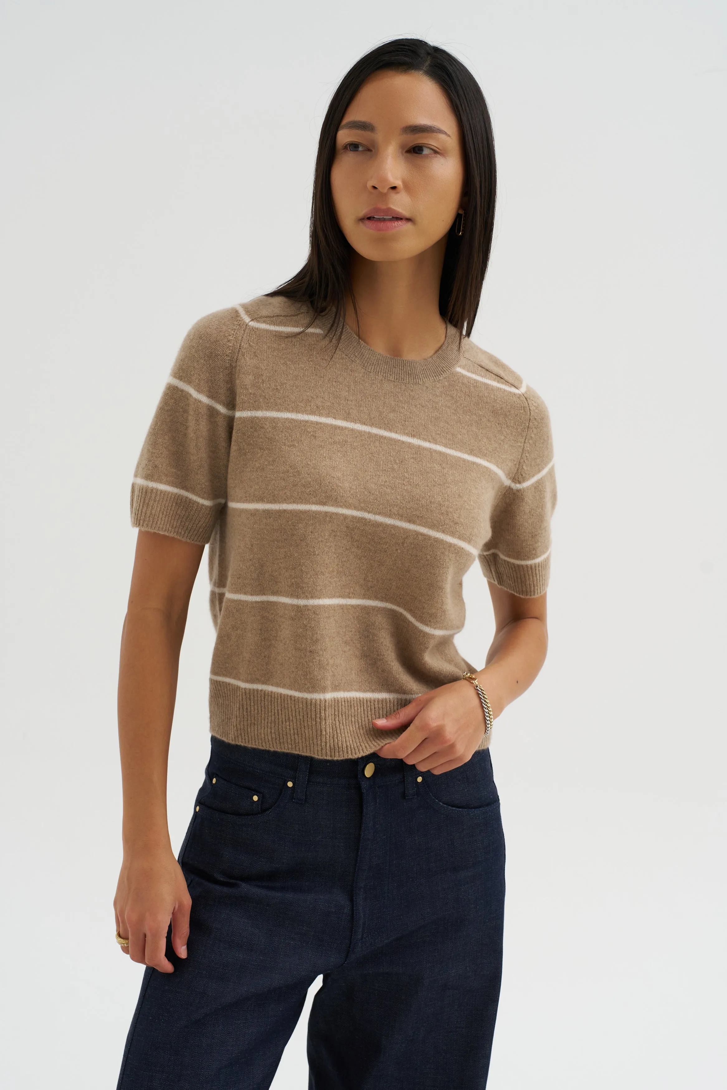 Krysta Stripe Cashmere Top, Fawn & Ivory sold by Kick Pleat product image thumbnail 2