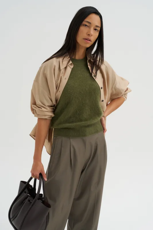 Brushed Cashmere Pullover, Moss made by ODEEH