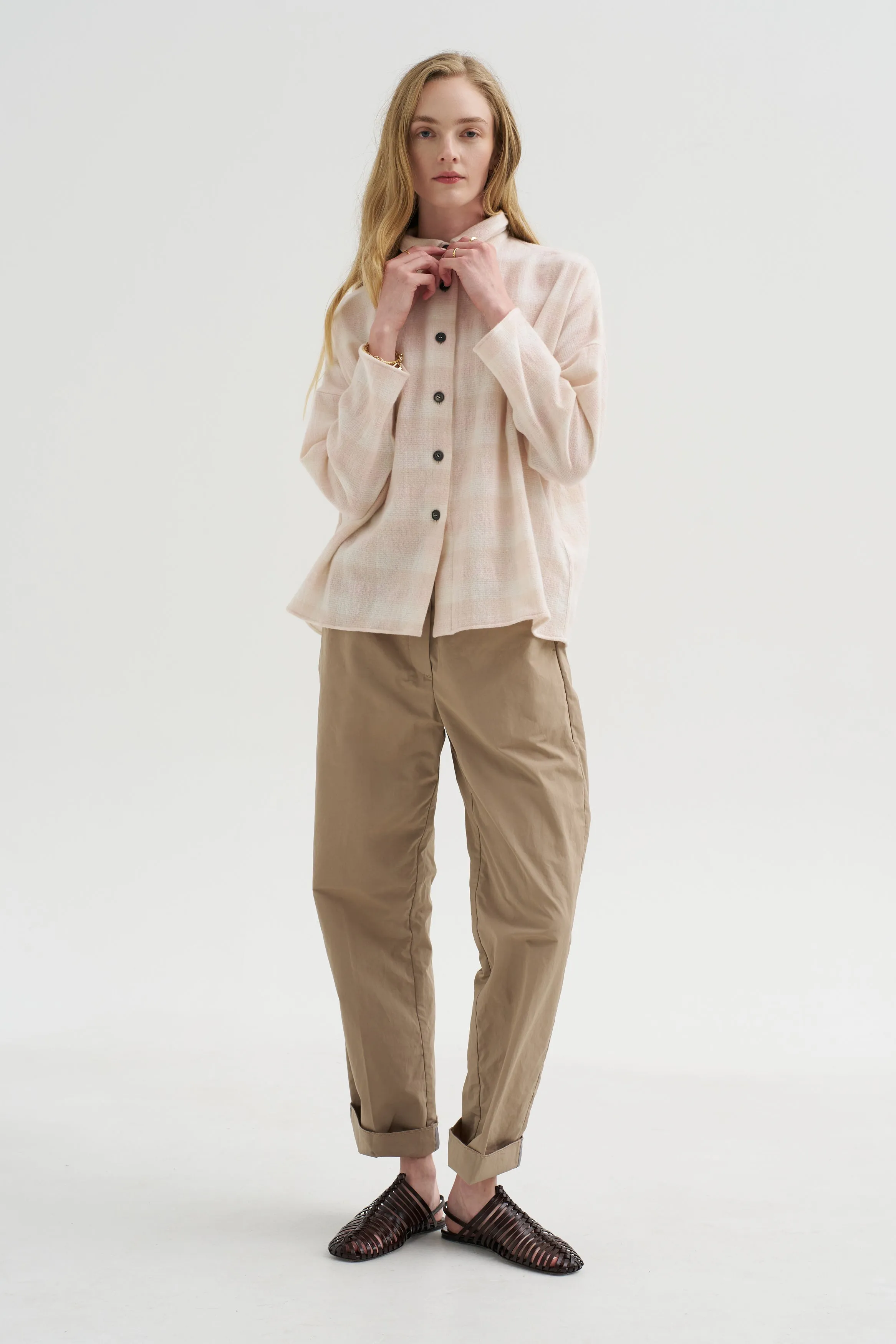 Tina Shirt, Pink Check sold by Kick Pleat