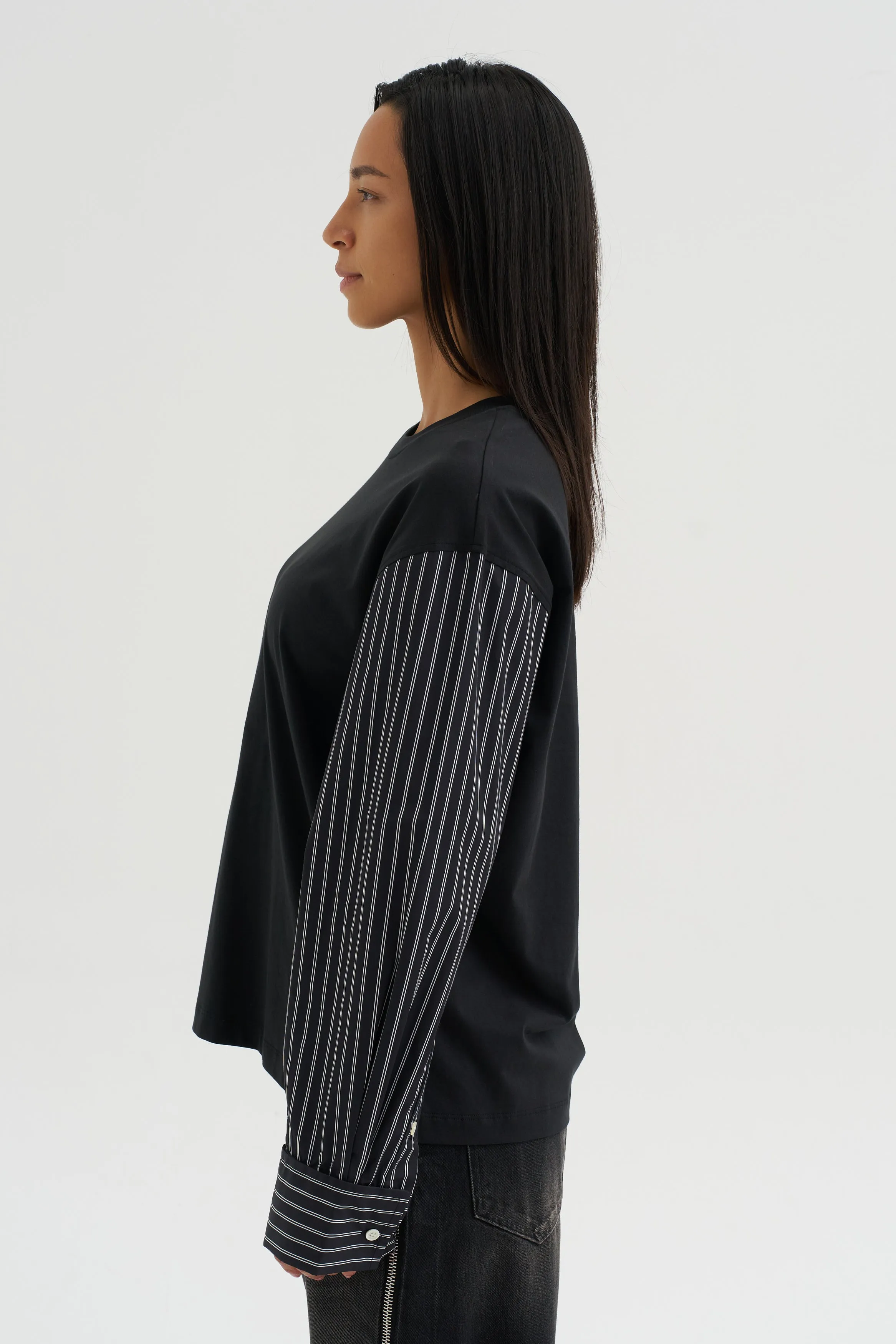 Techno Striped Poplin T-Shirt, Black sold by Kick Pleat product image thumbnail 3