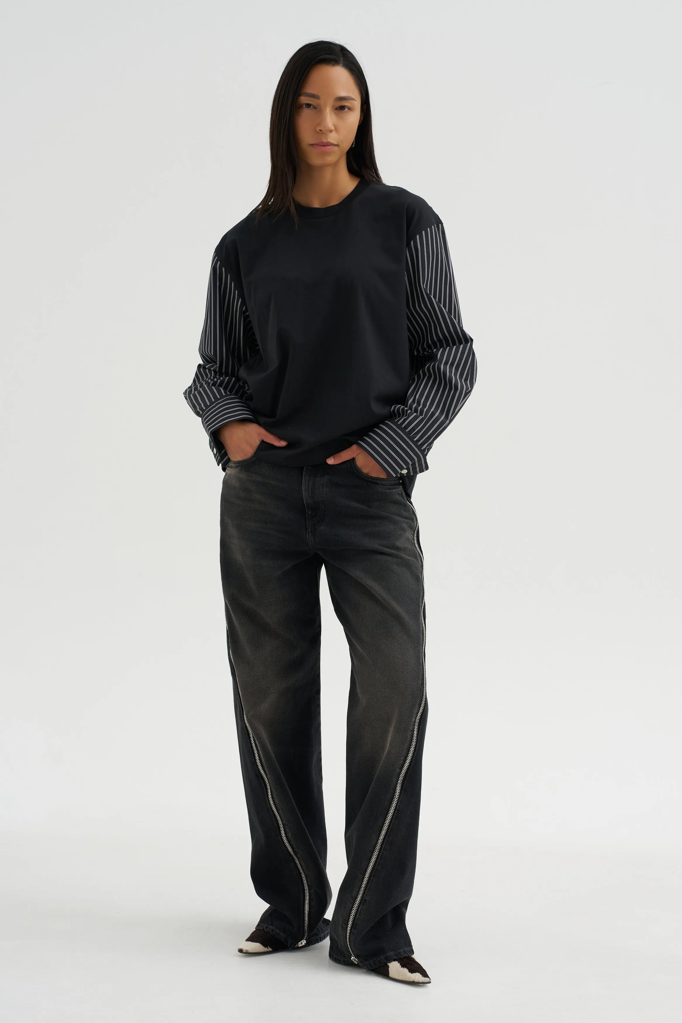 Techno Striped Poplin T-Shirt, Black sold by Kick Pleat product image thumbnail 5