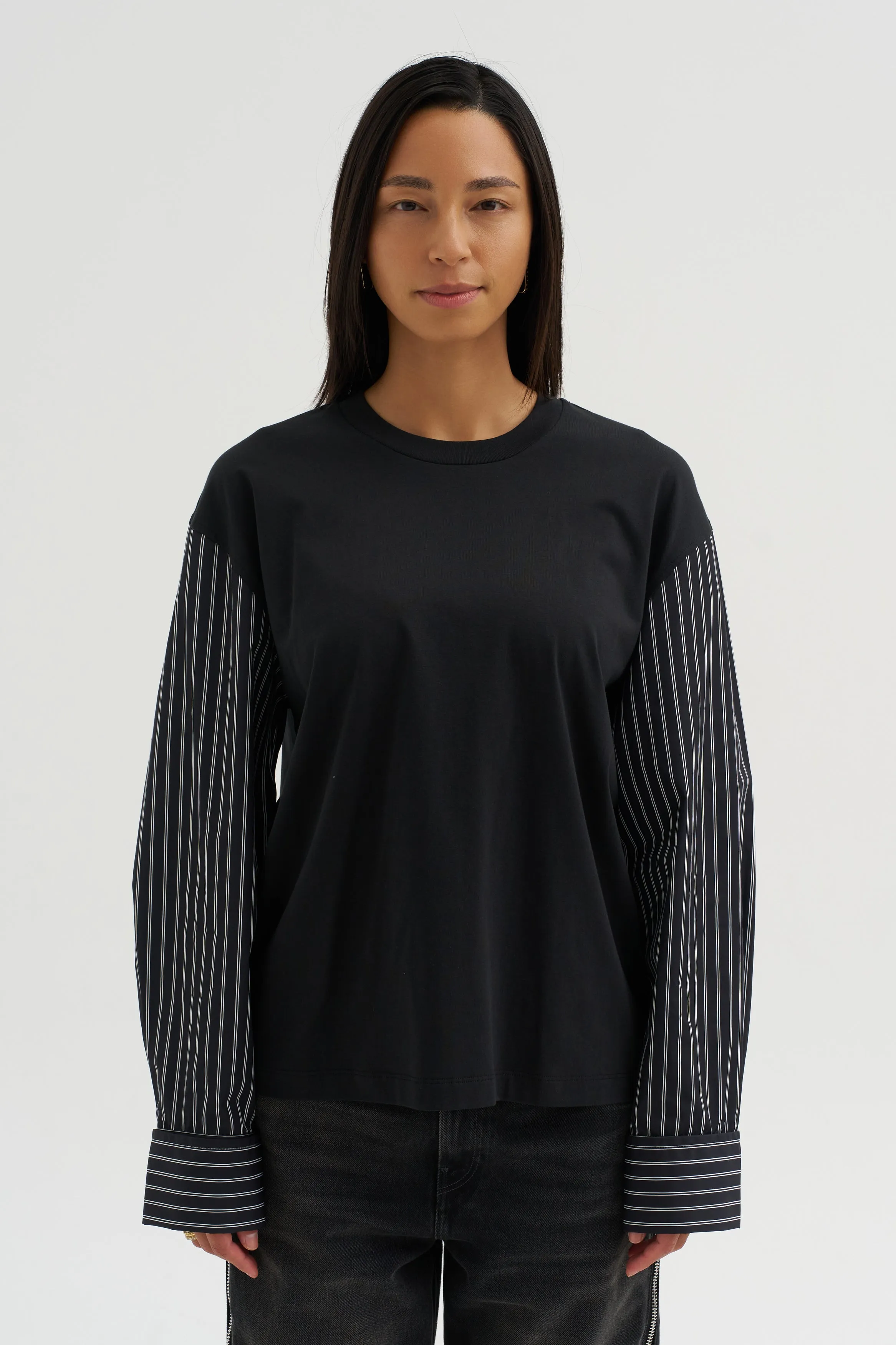 Techno Striped Poplin T-Shirt, Black sold by Kick Pleat product image thumbnail 2
