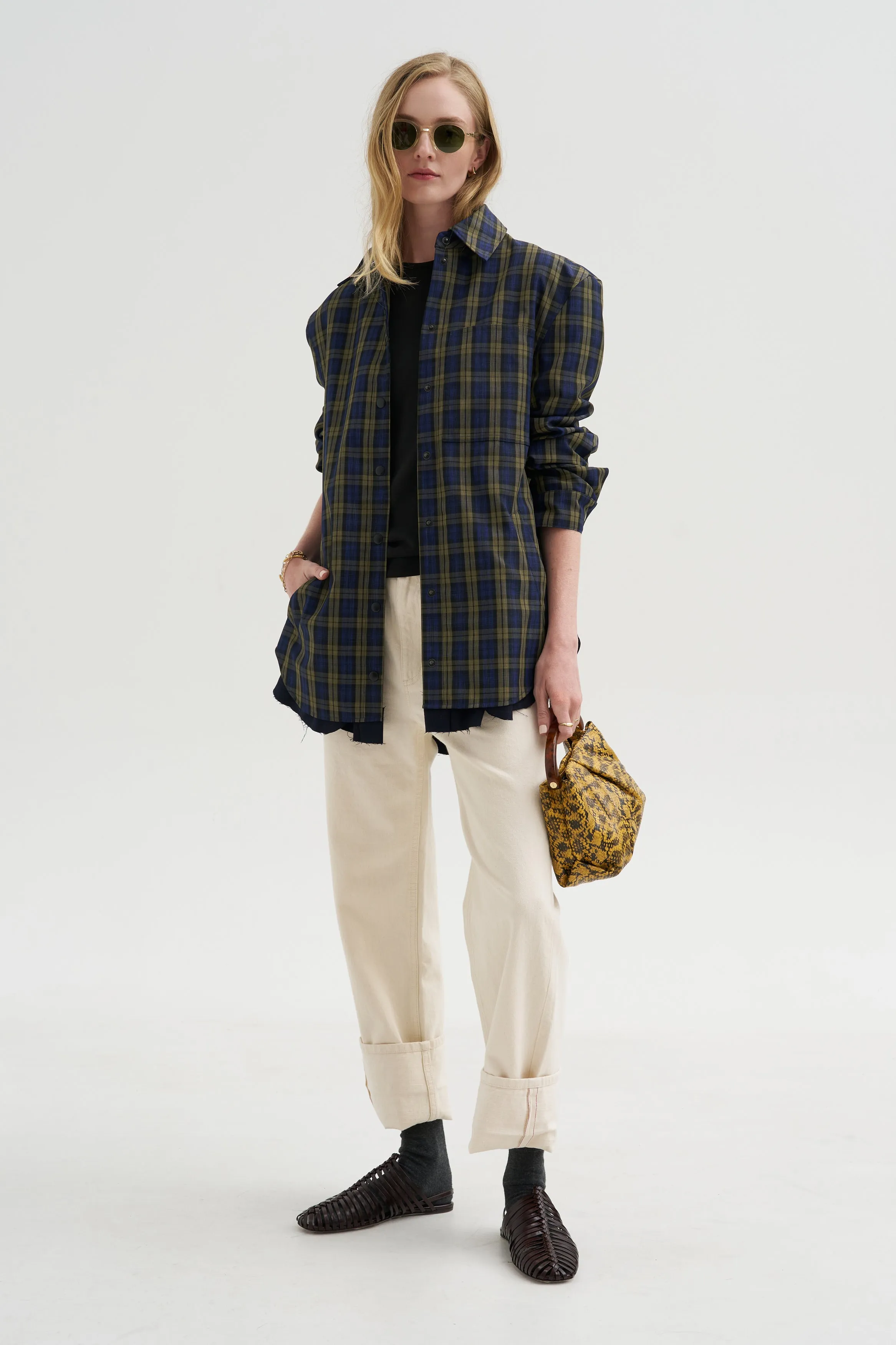 Techy Plaid Easy Shirt Jacket, Blue Multi sold by Kick Pleat