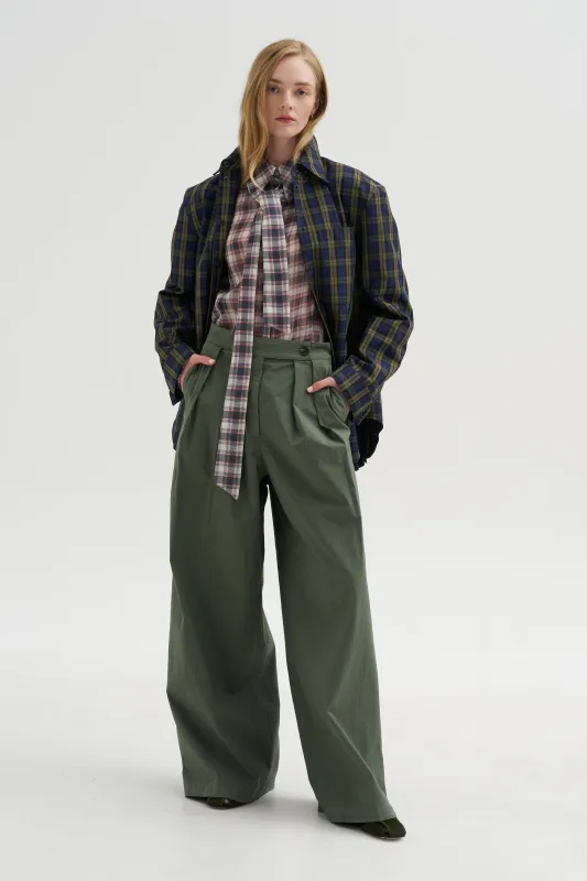 Silk Cotton Plaid Blouse with Removable Tie, Black & Red Multi made by Tibi