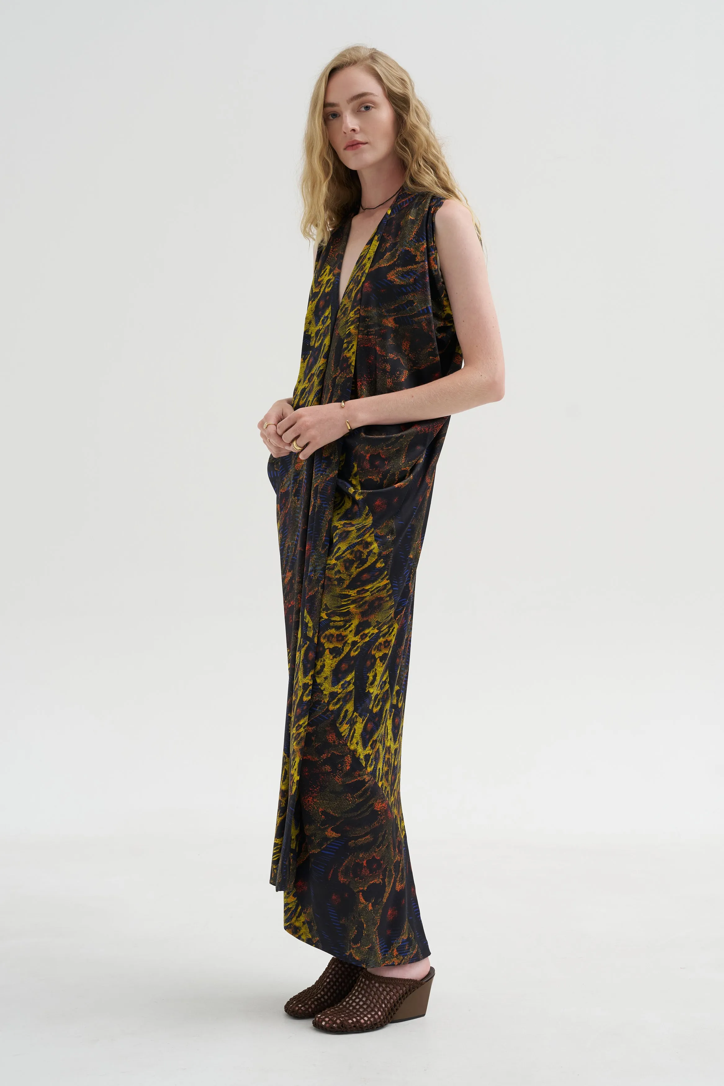 Pre-Order • Eve Long Foil Dress, Black Multi sold by Kick Pleat