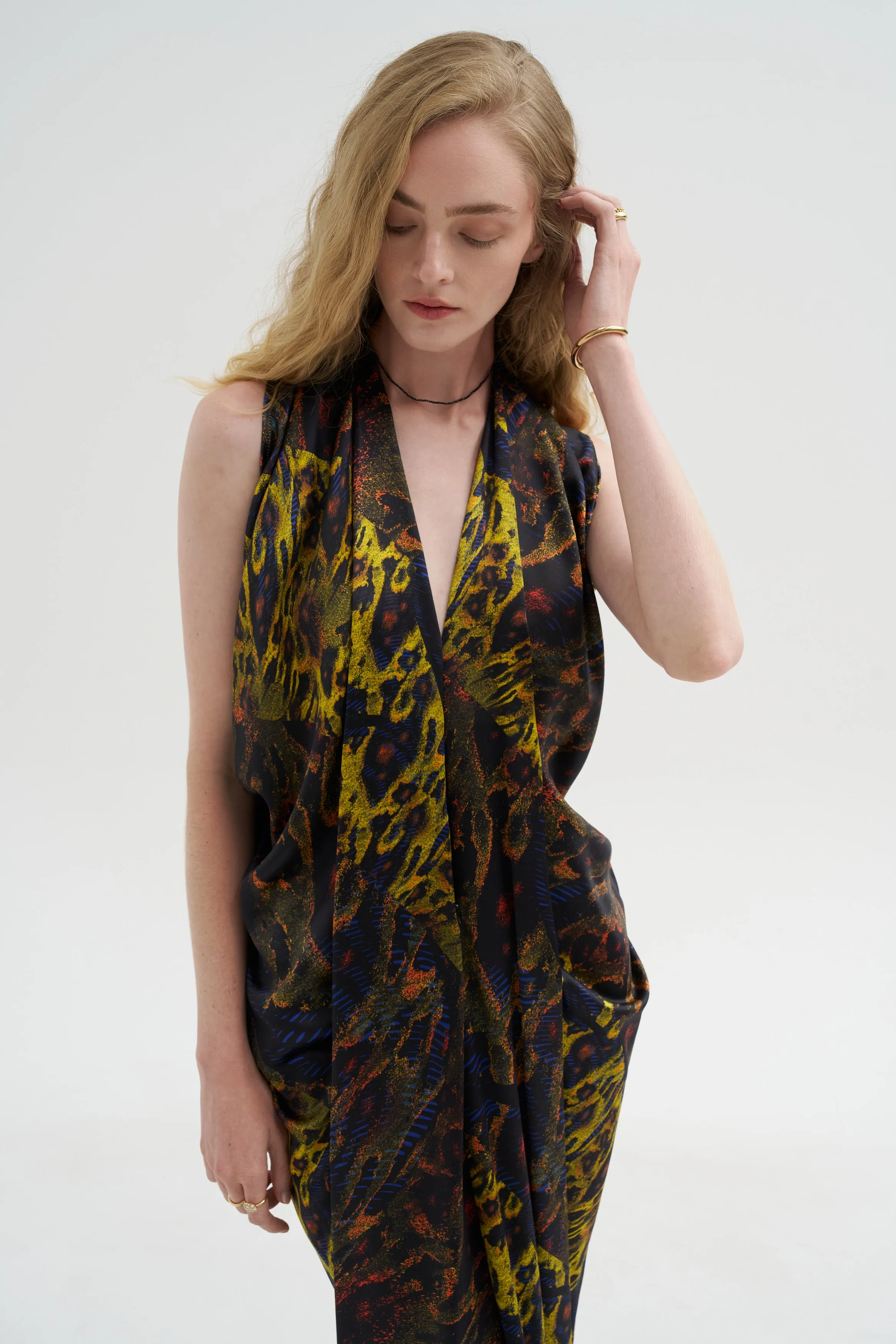 Pre-Order • Eve Long Foil Dress, Black Multi sold by Kick Pleat product image thumbnail 5