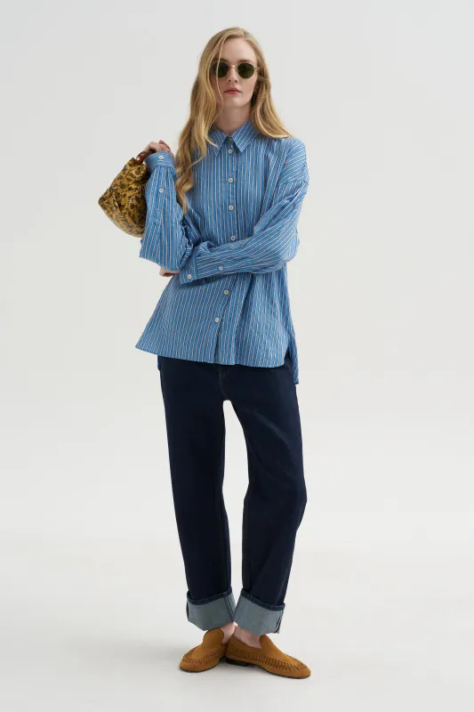 Edmund Lyocell Stripe Oversize, Blue Multi made by Tibi