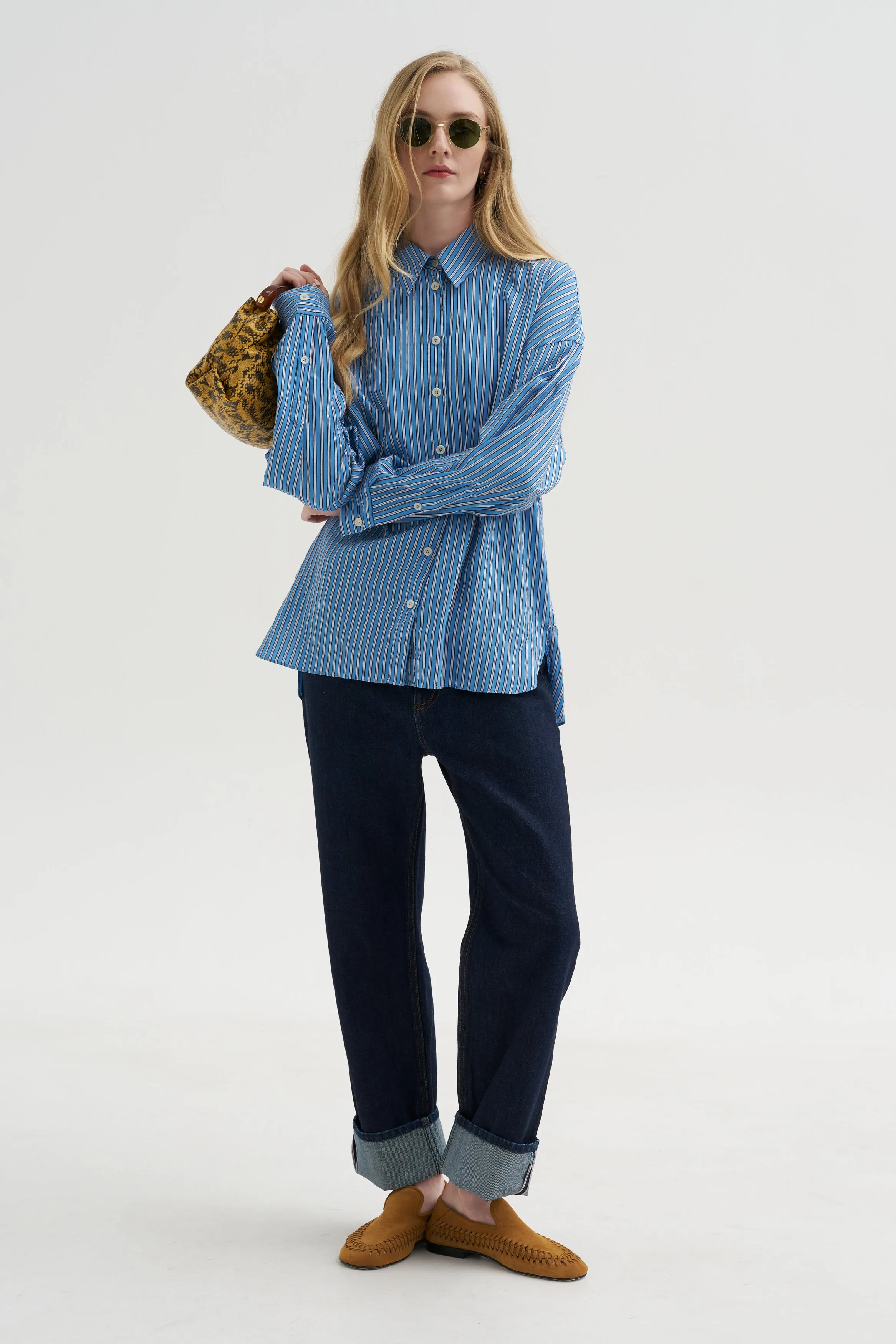Edmund Lyocell Stripe Oversize, Blue Multi sold by Kick Pleat
