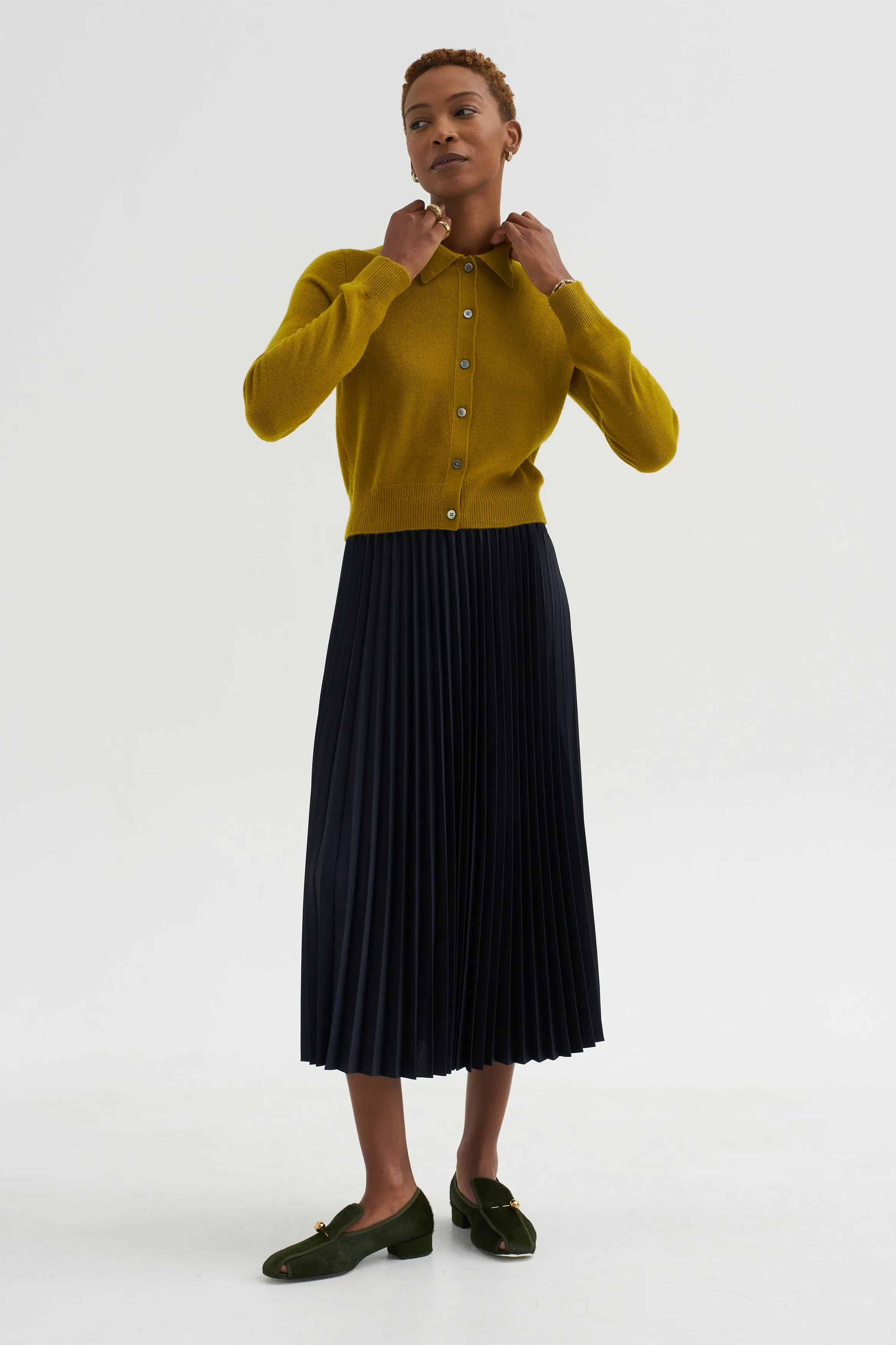 Wendy Cashmere Cardigan, Matcha sold by Kick Pleat