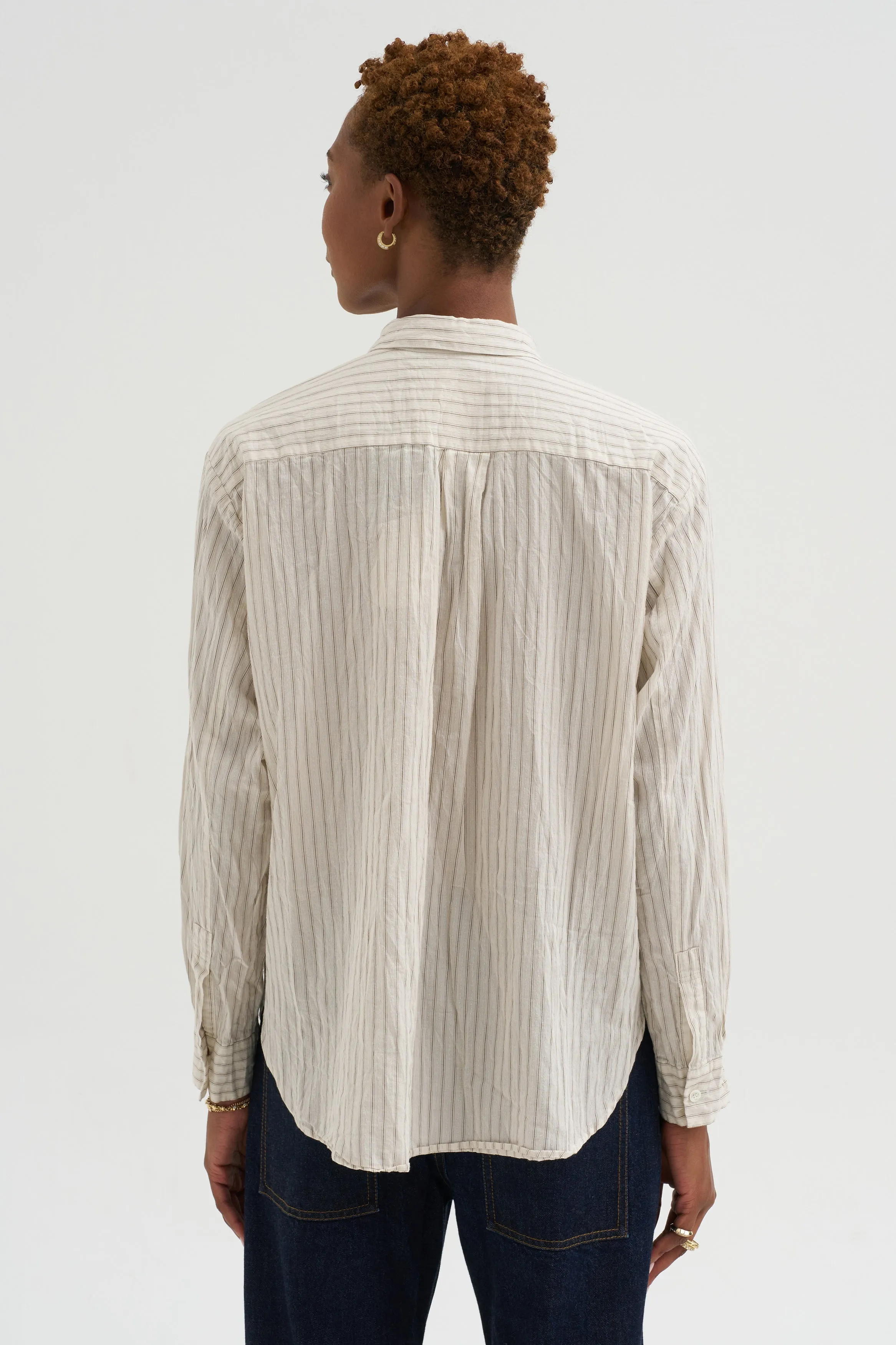 Organic Cotton Dobby Stripe Standard Shirt, Ivory sold by Kick Pleat product image thumbnail 4