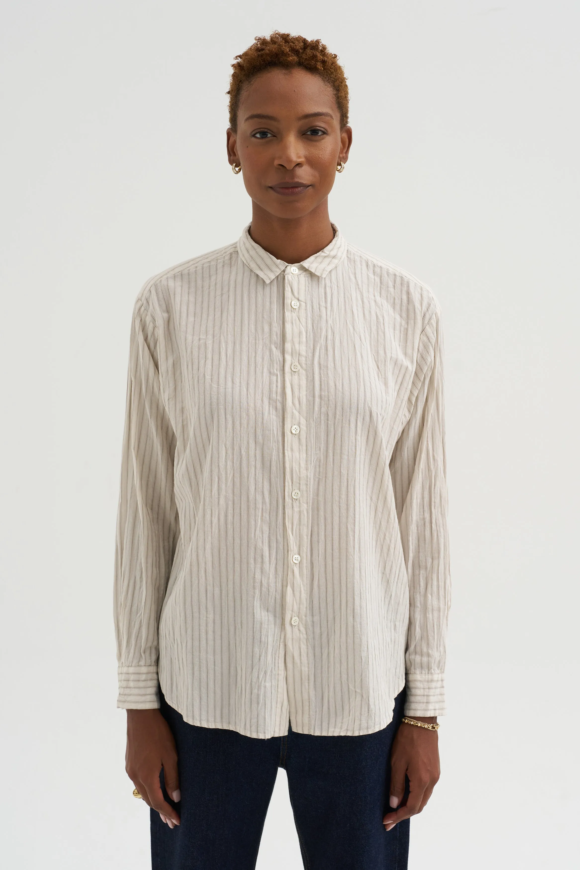 Organic Cotton Dobby Stripe Standard Shirt, Ivory sold by Kick Pleat product image thumbnail 2