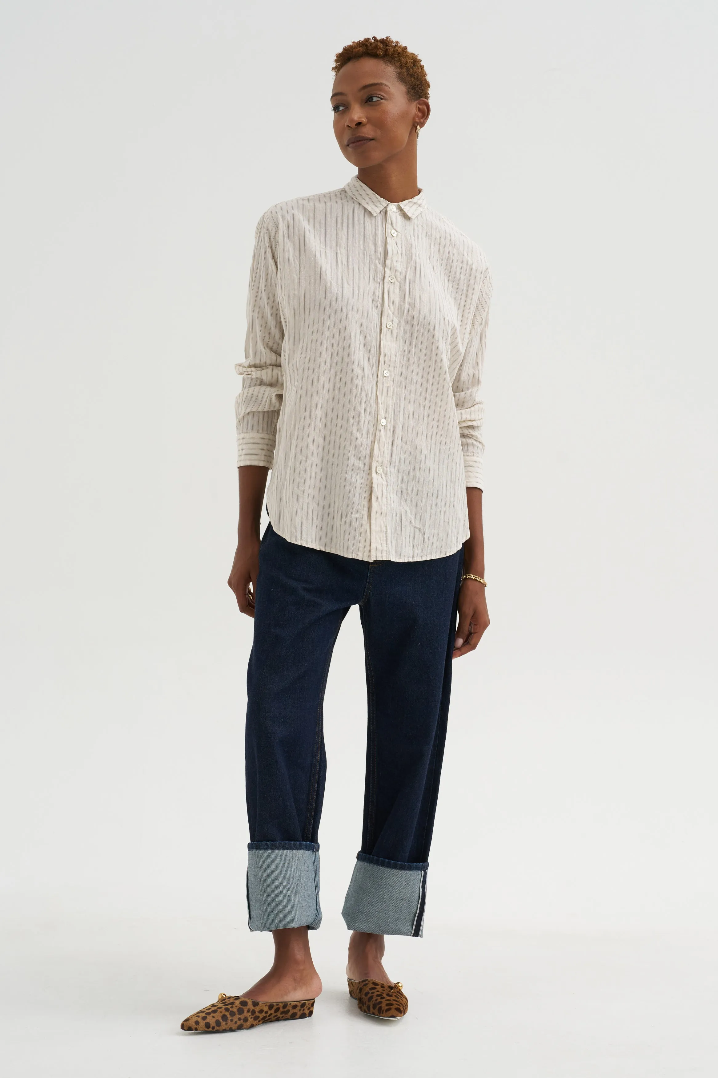 Organic Cotton Dobby Stripe Standard Shirt, Ivory sold by Kick Pleat product image thumbnail 5