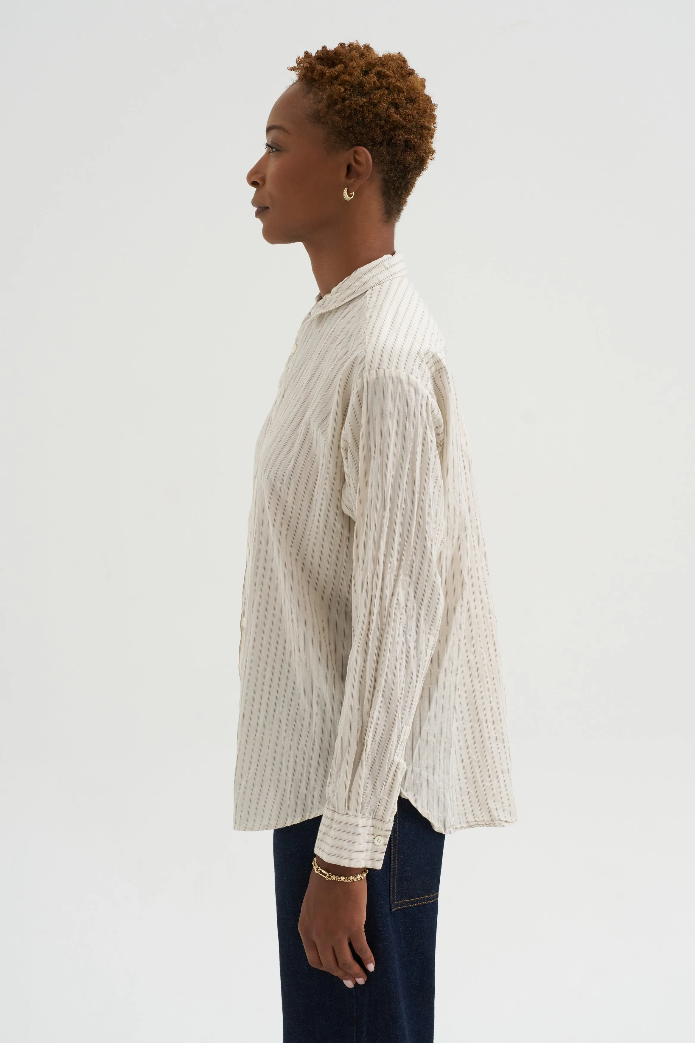 Organic Cotton Dobby Stripe Standard Shirt, Ivory sold by Kick Pleat product image thumbnail 3