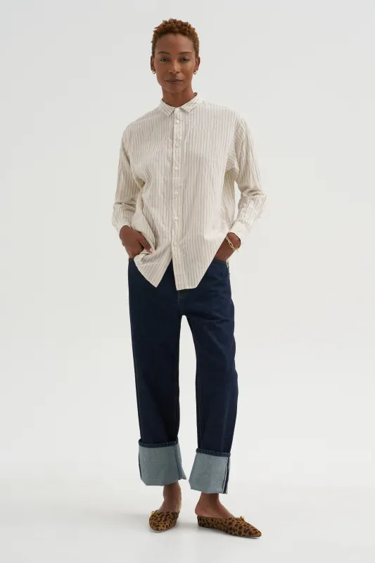 Organic Cotton Dobby Stripe Standard Shirt, Ivory made by Pas de Calais