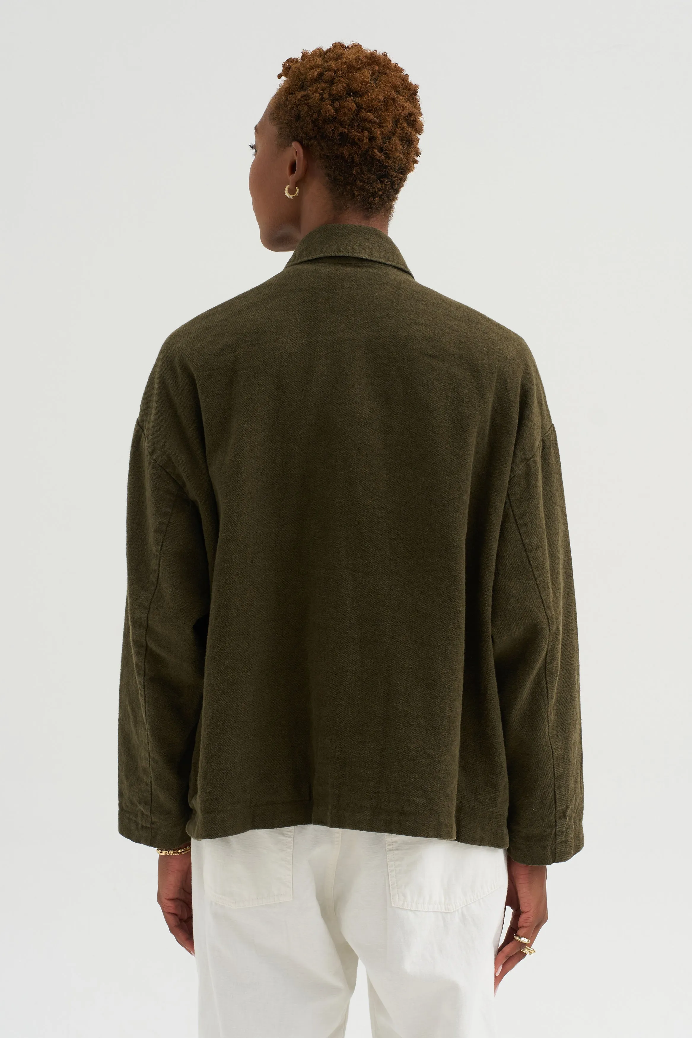 Natural Brushed Linen Cotton Twill Relaxed Coverall Jacket, Khaki sold by Kick Pleat product image thumbnail 4