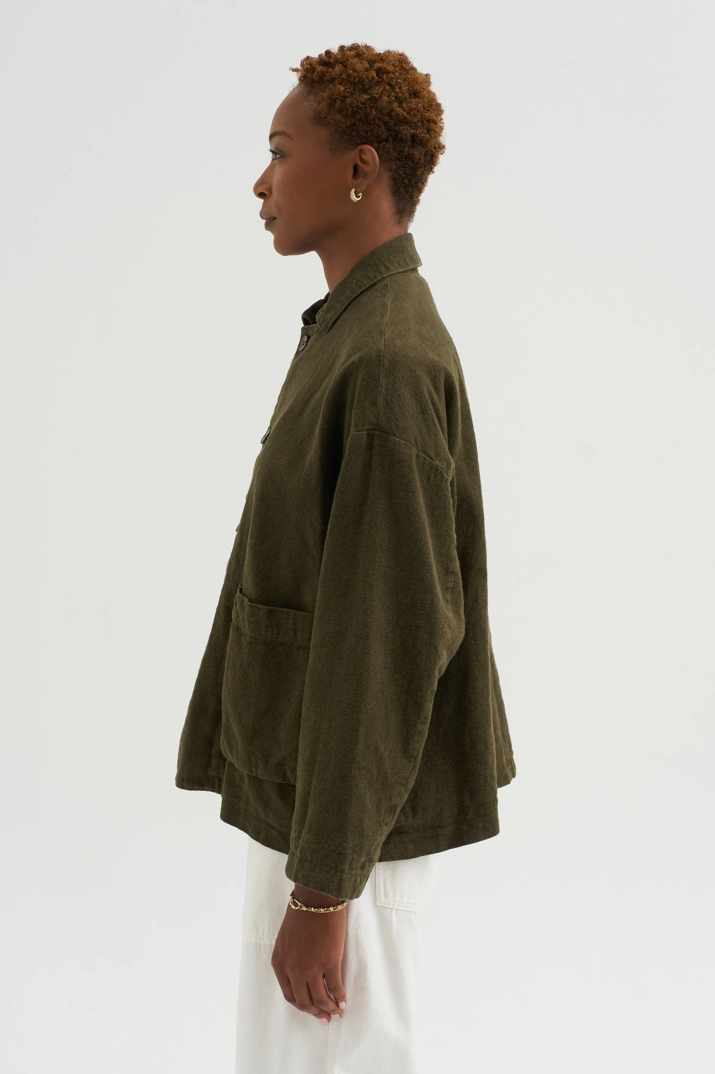 Natural Brushed Linen Cotton Twill Relaxed Coverall Jacket, Khaki sold by Kick Pleat product image thumbnail 3