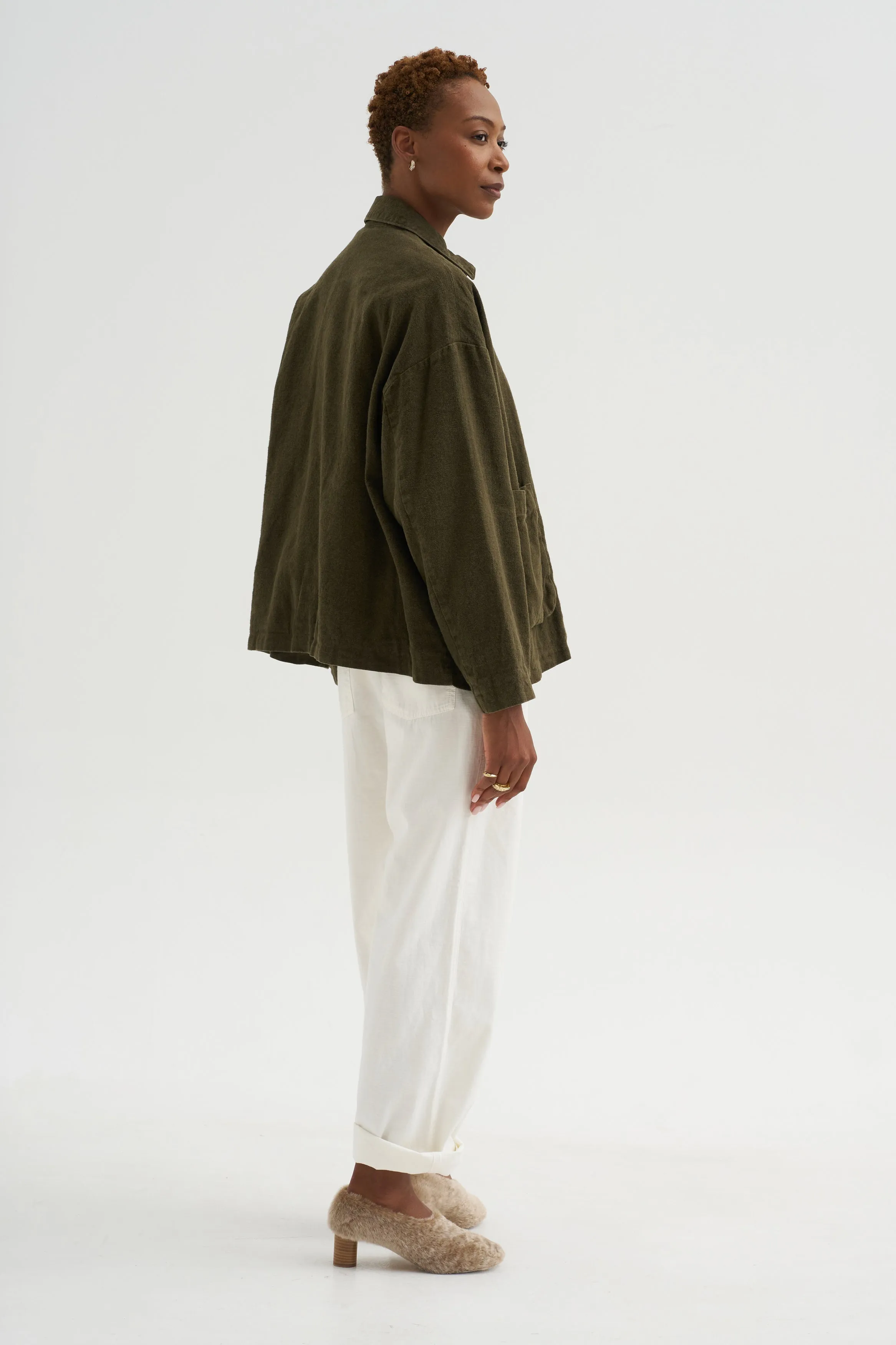 Natural Brushed Linen Cotton Twill Relaxed Coverall Jacket, Khaki sold by Kick Pleat product image thumbnail 5