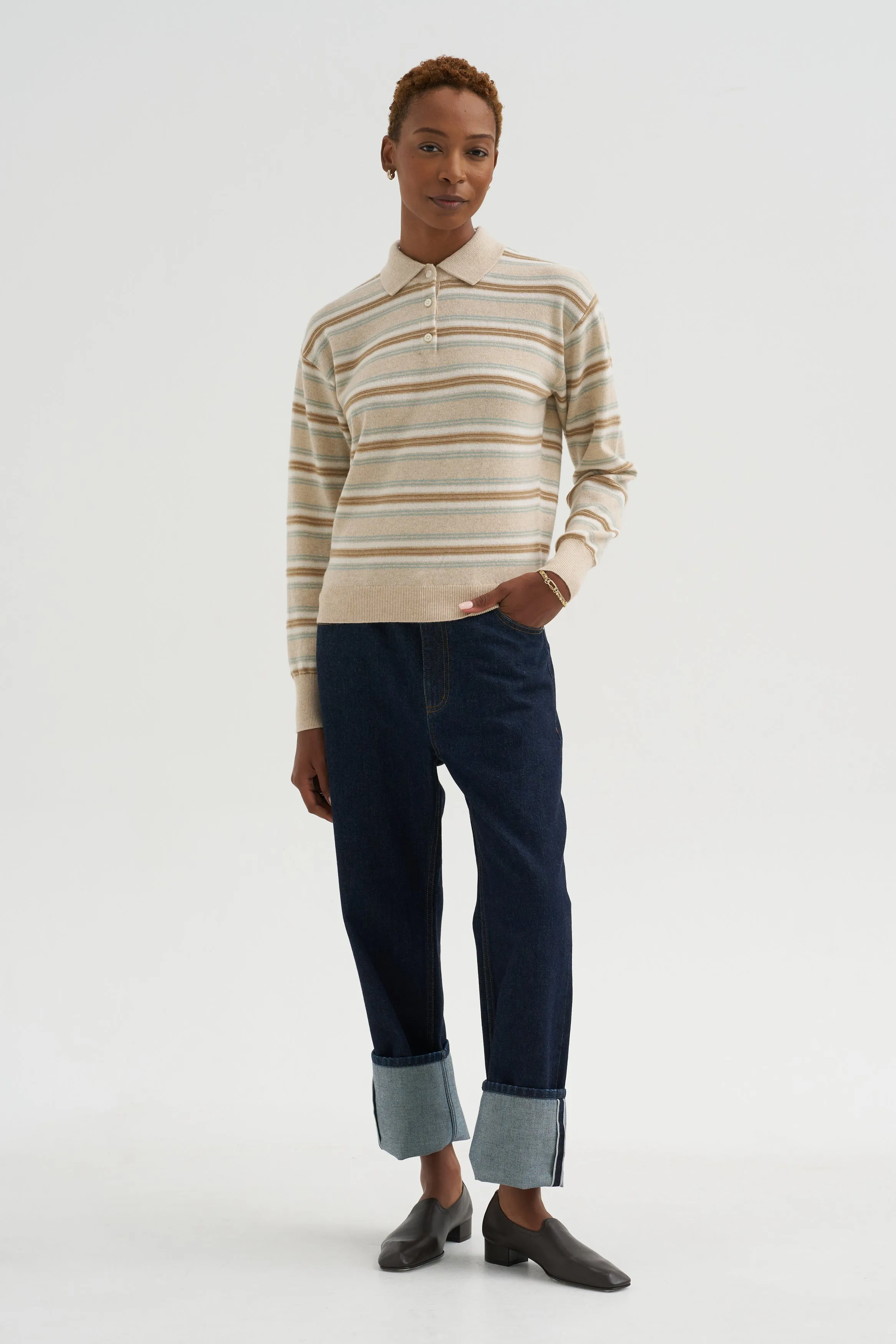 Collegiate Stripe Polo, Sandstone Combo sold by Kick Pleat product image thumbnail 2