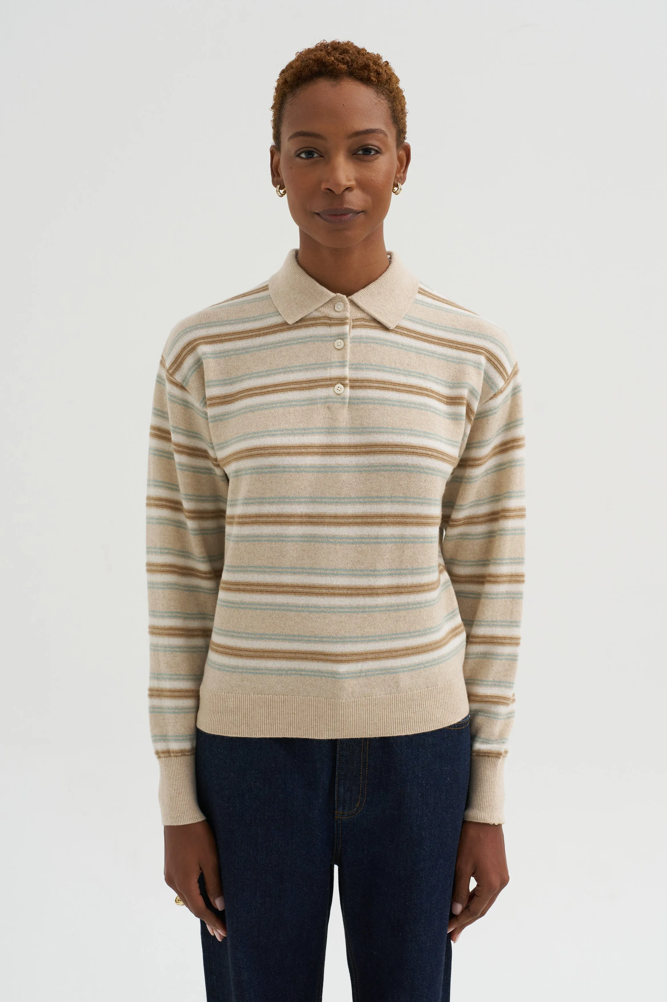 Collegiate Stripe Polo, Sandstone Combo sold by Kick Pleat product image thumbnail 3