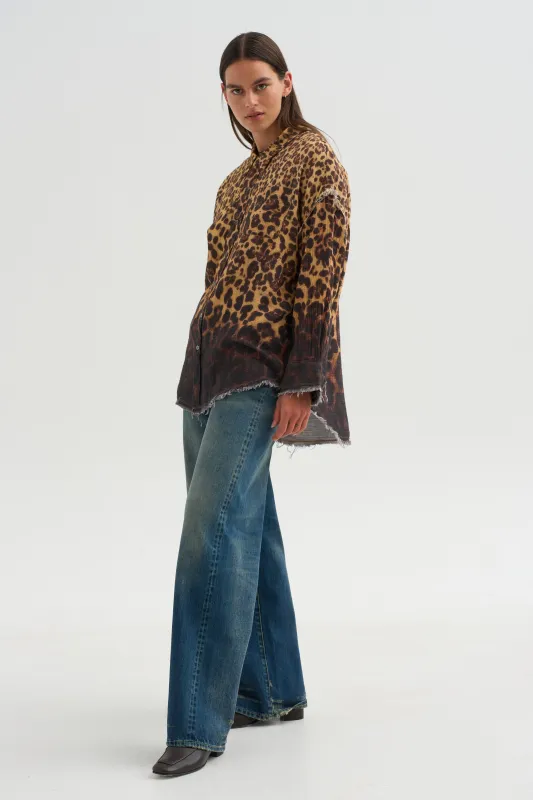 Shredded Seam Drop Neck Shirt, Brown Leopard made by R13