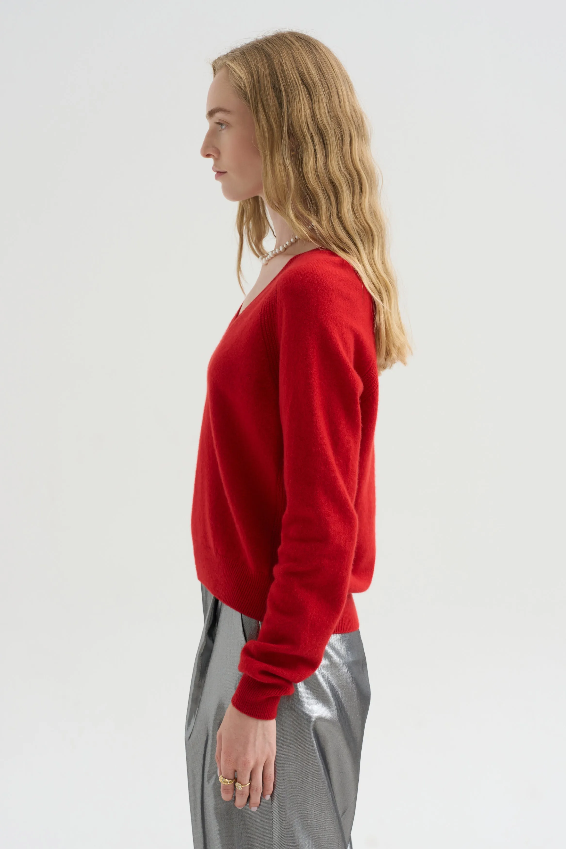 V-Neck Sweater, Red sold by Kick Pleat product image thumbnail 3