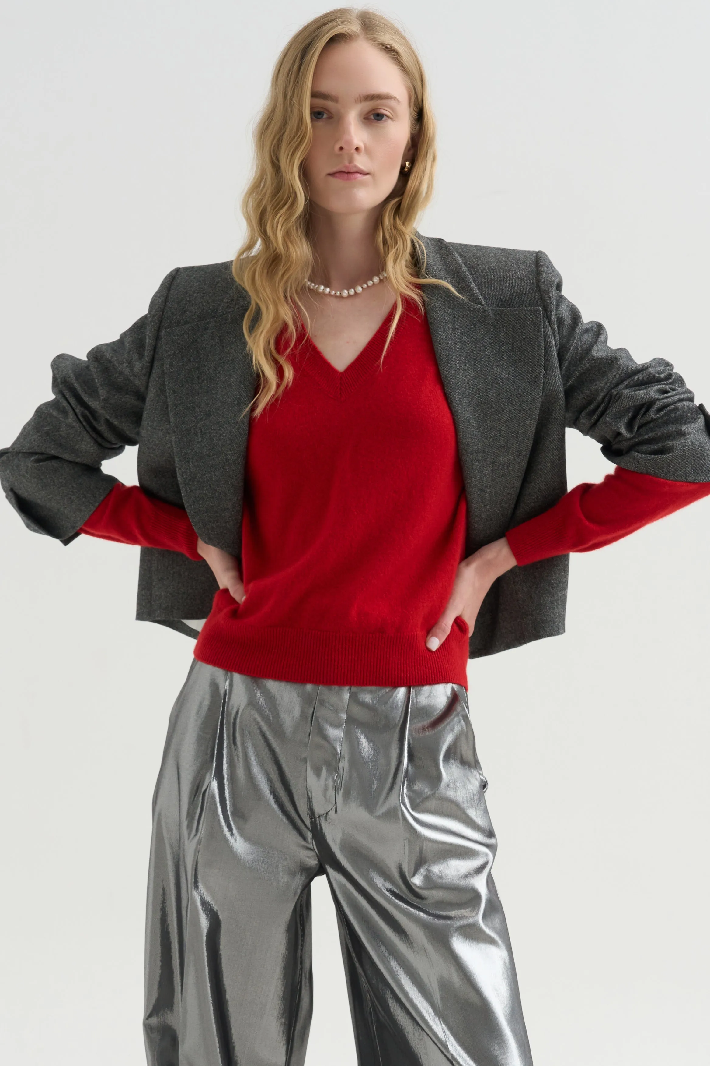 V-Neck Sweater, Red sold by Kick Pleat product image thumbnail 5