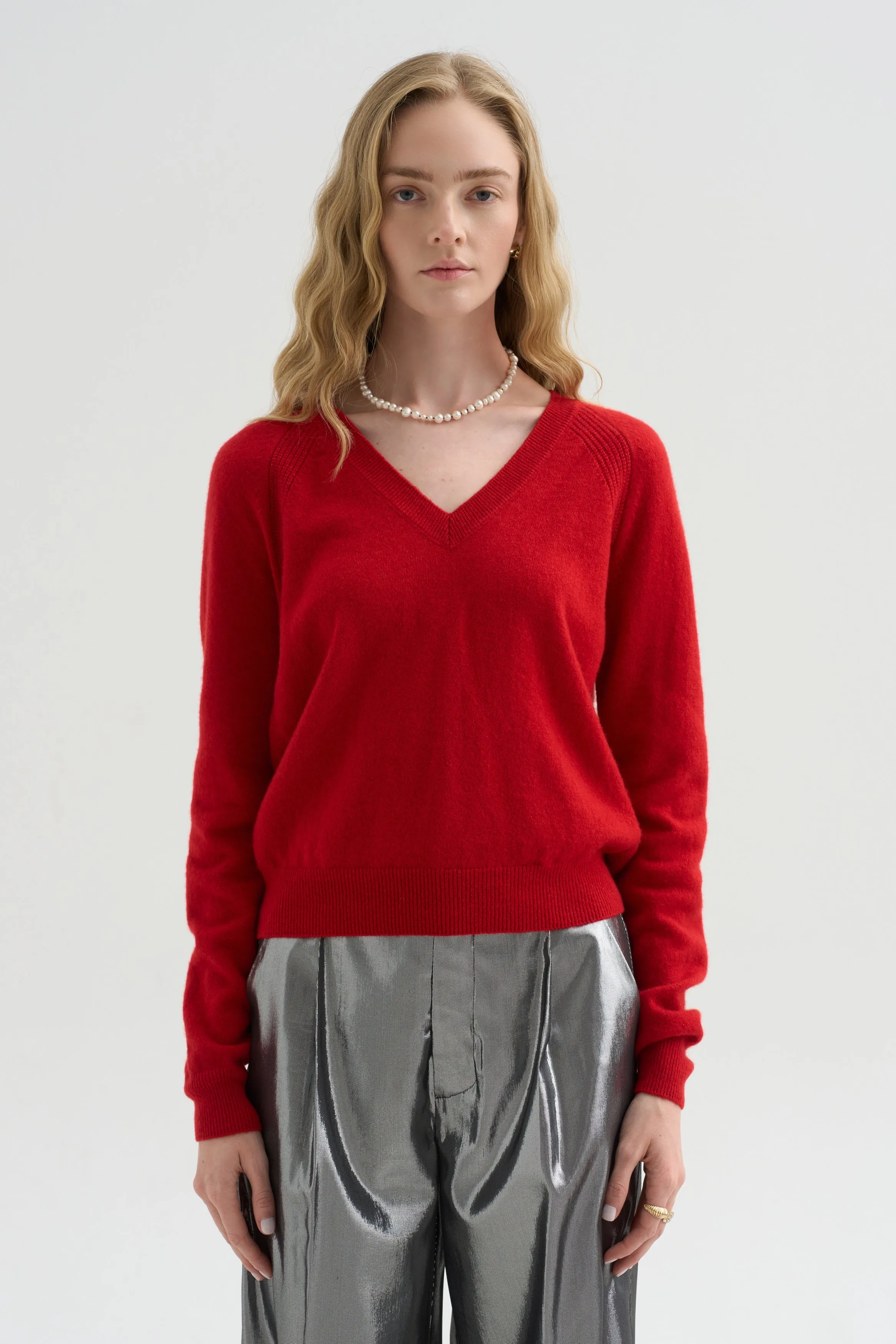 V-Neck Sweater, Red sold by Kick Pleat product image thumbnail 2