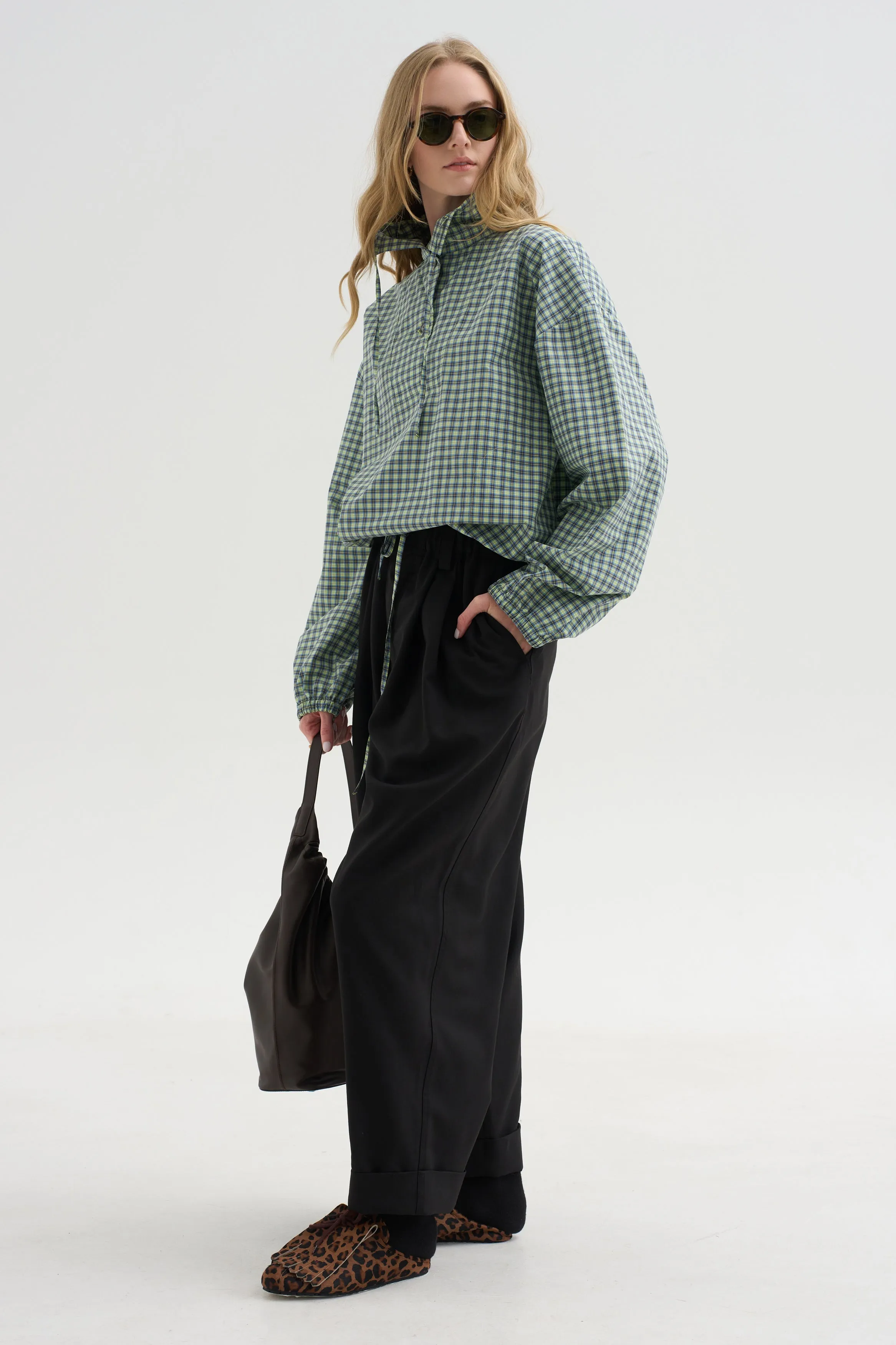 Checked Poplin Blouse with High Neck, Acid sold by Kick Pleat product image thumbnail 5