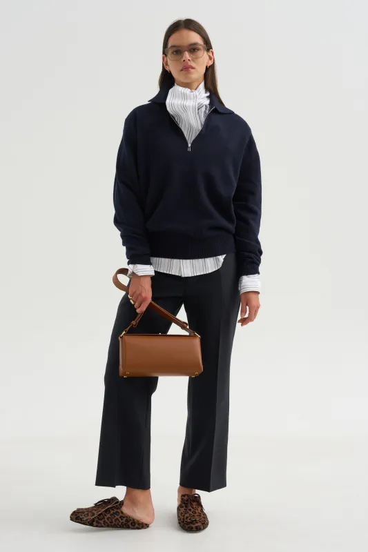 Long Sleeve Polo Shirt With Zipper, Navy made by Plan C