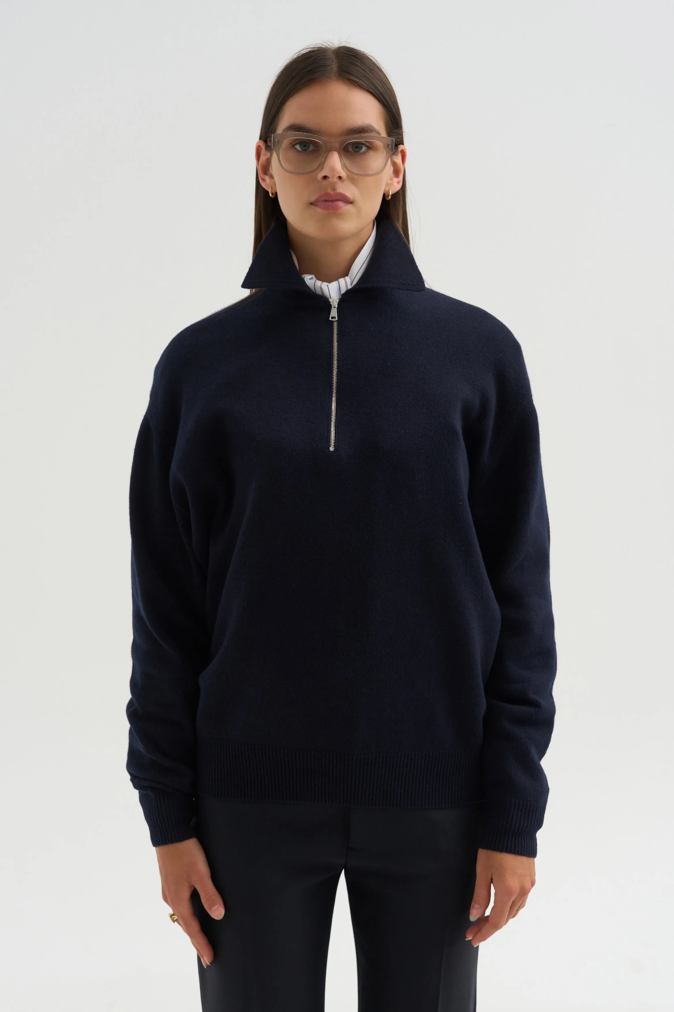 Long Sleeve Polo Shirt With Zipper, Navy sold by Kick Pleat product image thumbnail 2