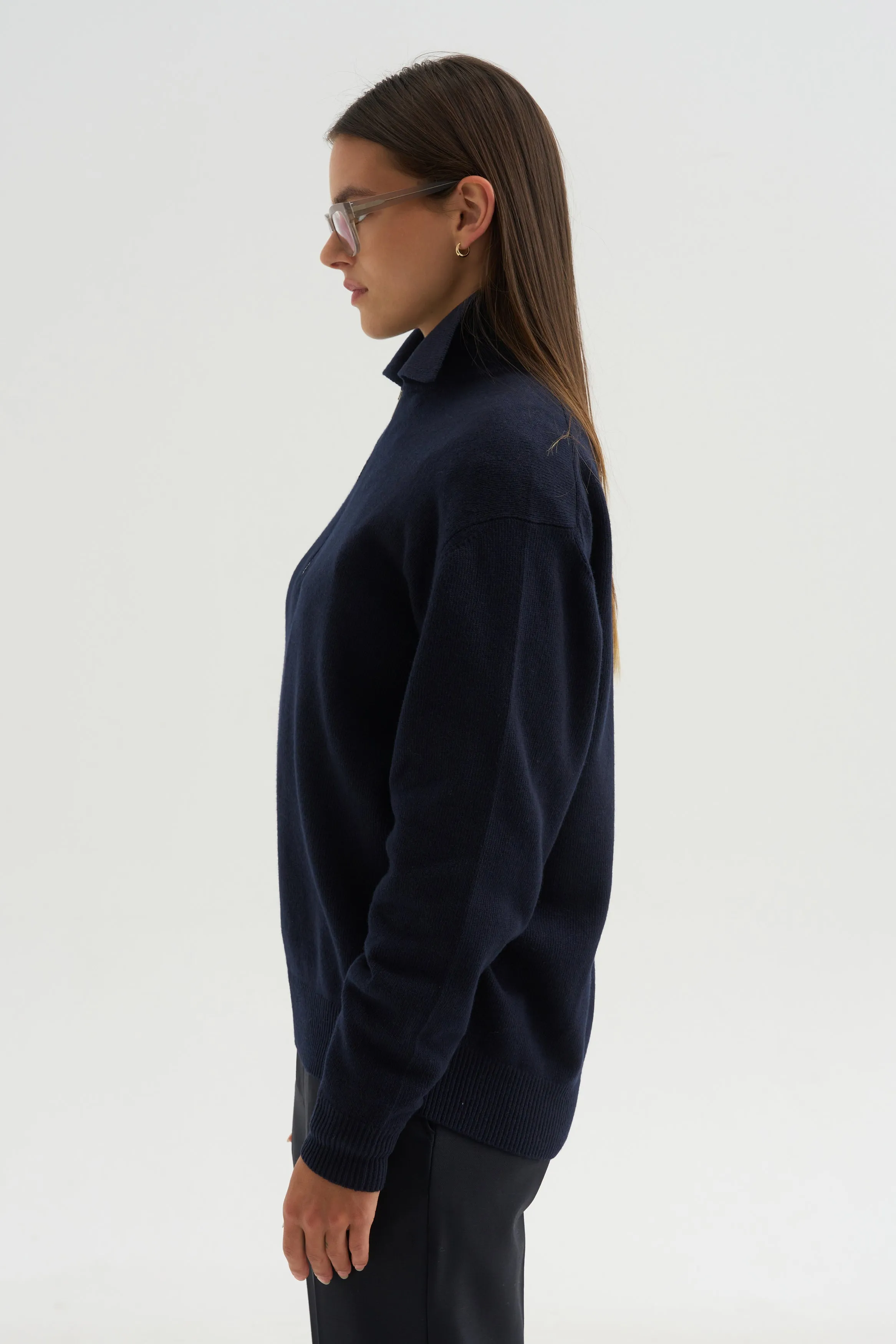 Long Sleeve Polo Shirt With Zipper, Navy sold by Kick Pleat product image thumbnail 3