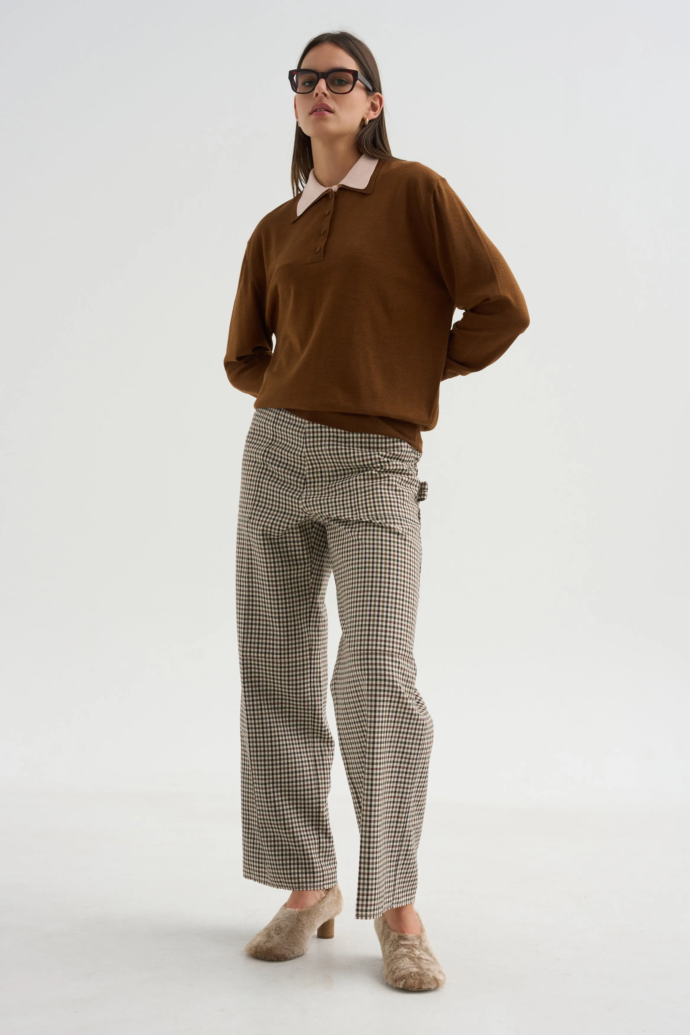 Long Sleeve Polo Double Collar, Brown & Pink sold by Kick Pleat product image thumbnail 5