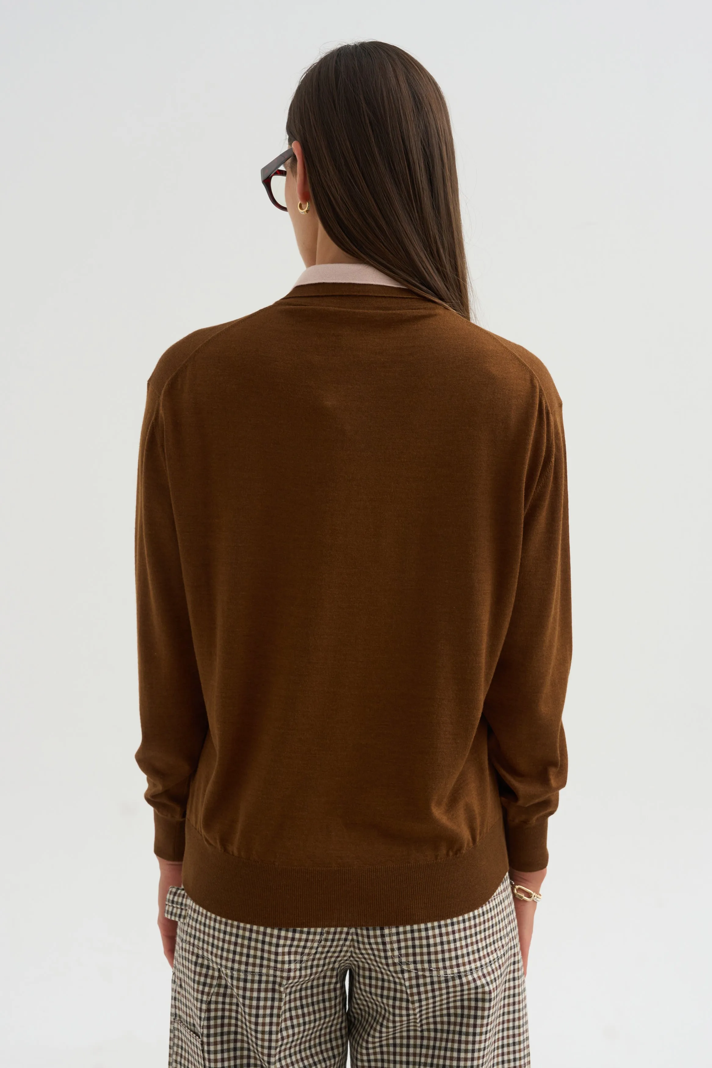 Long Sleeve Polo Double Collar, Brown & Pink sold by Kick Pleat product image thumbnail 4