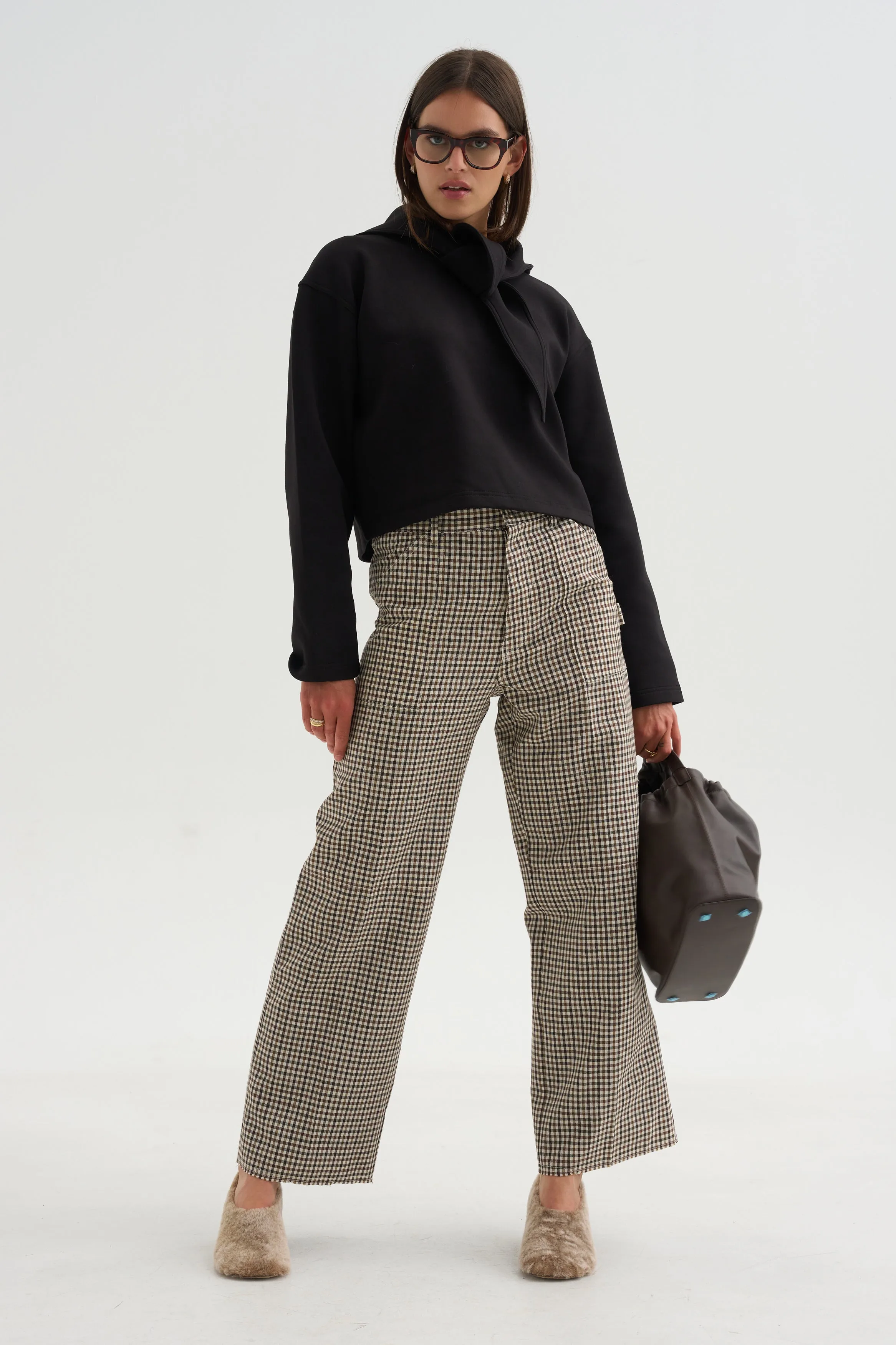 Check Trousers, Black & Cream sold by Kick Pleat
