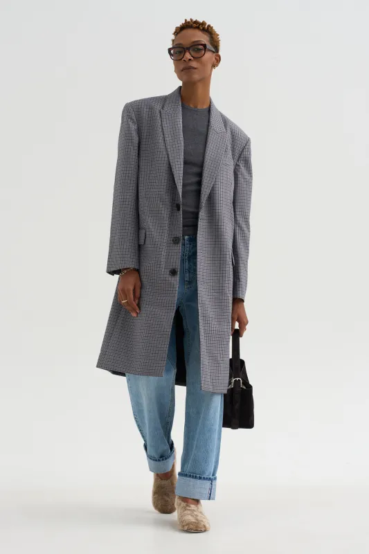Menswear Tech Twill Tailored Coat, Grey Multi made by Tibi