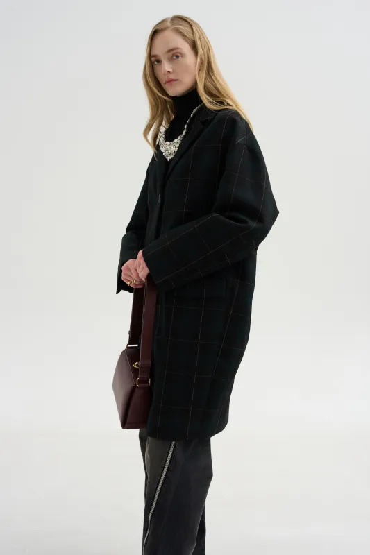 Wool Check Coat, Pine & Black made by Toteme