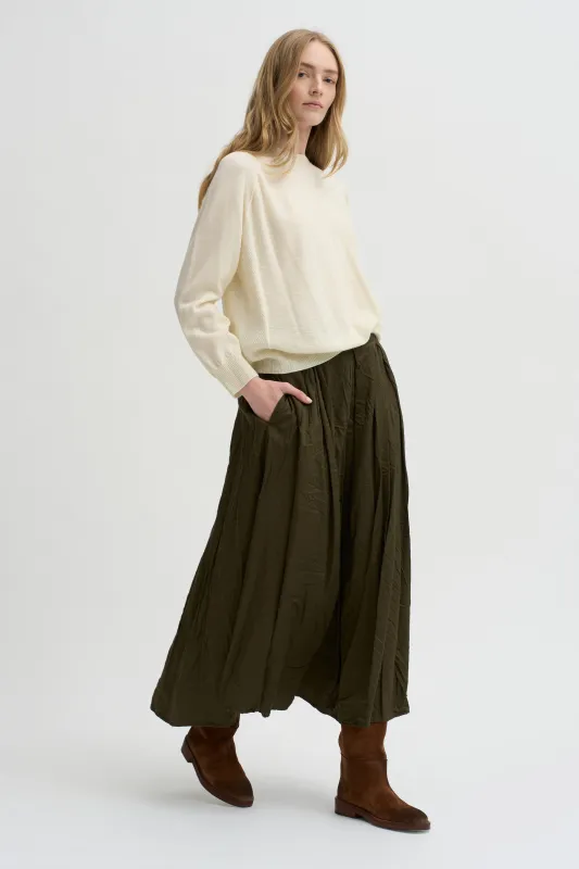 Flared Skirt Cotton Satin, Khaki made by Pas de Calais
