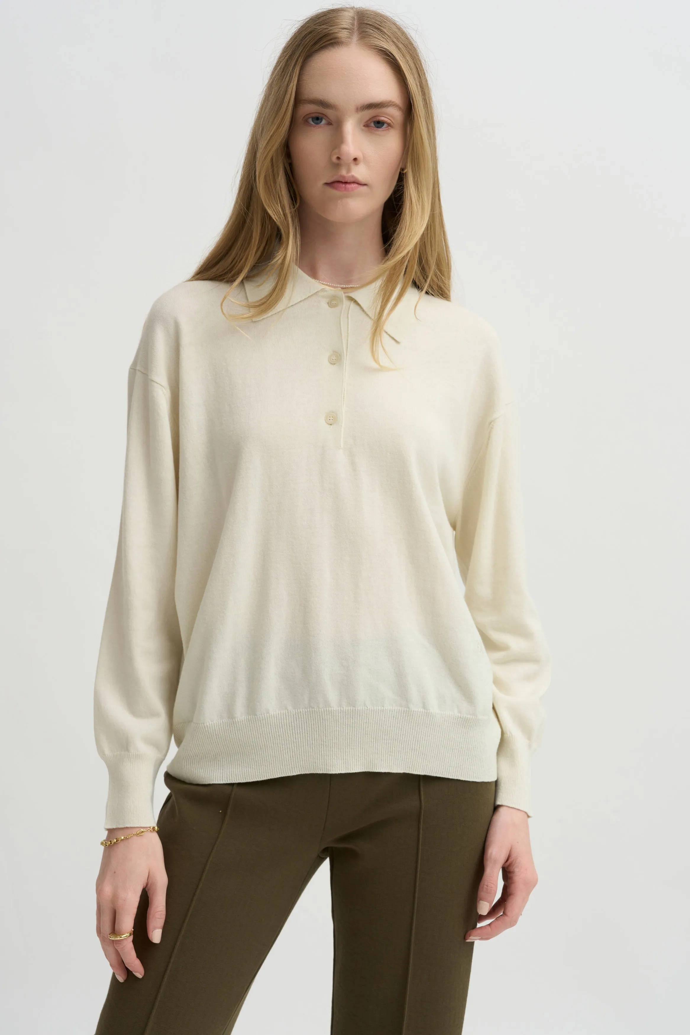 Elyse Oversized Polo, Ivory sold by Kick Pleat product image thumbnail 5