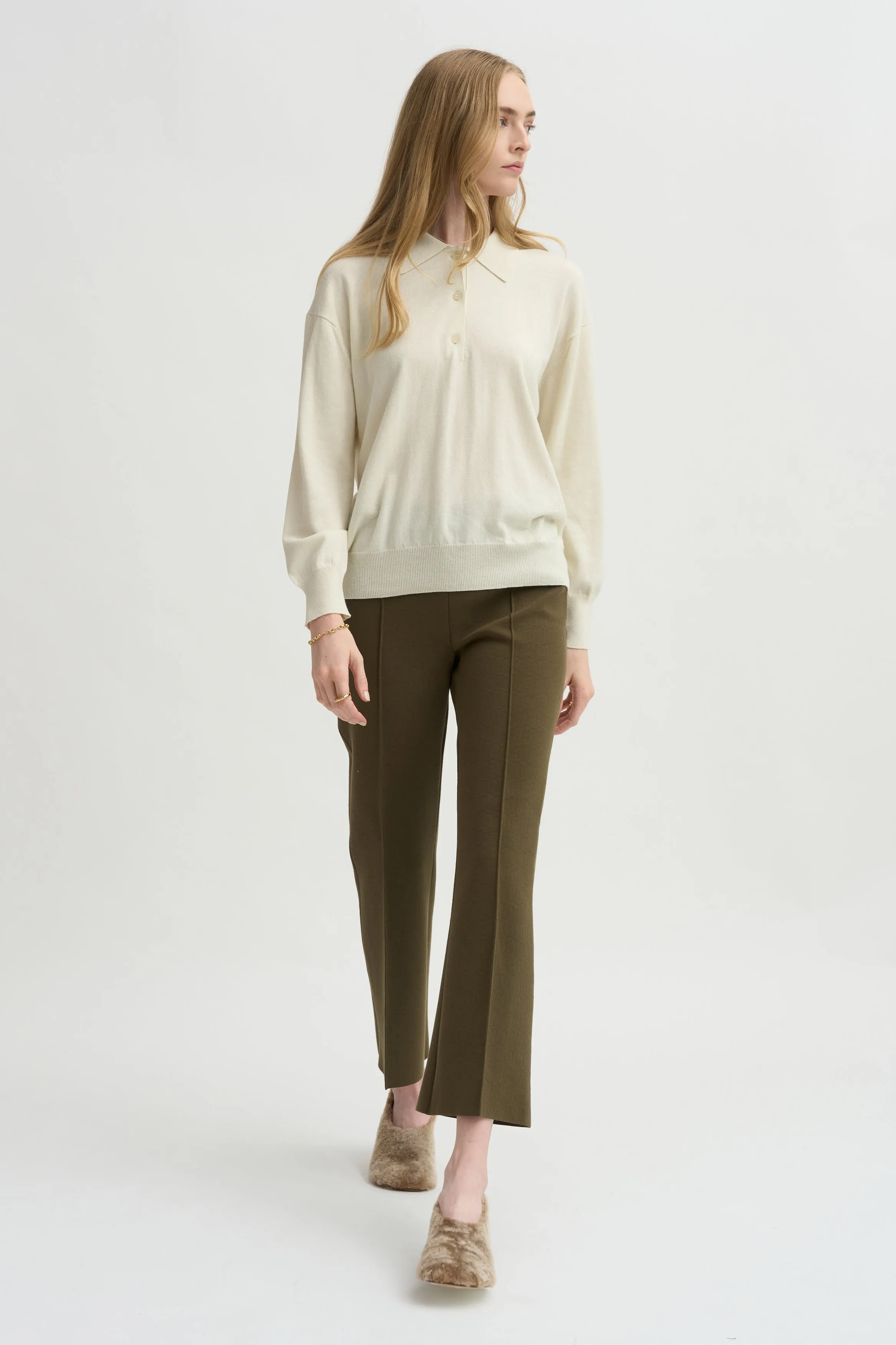 Elyse Oversized Polo, Ivory sold by Kick Pleat
