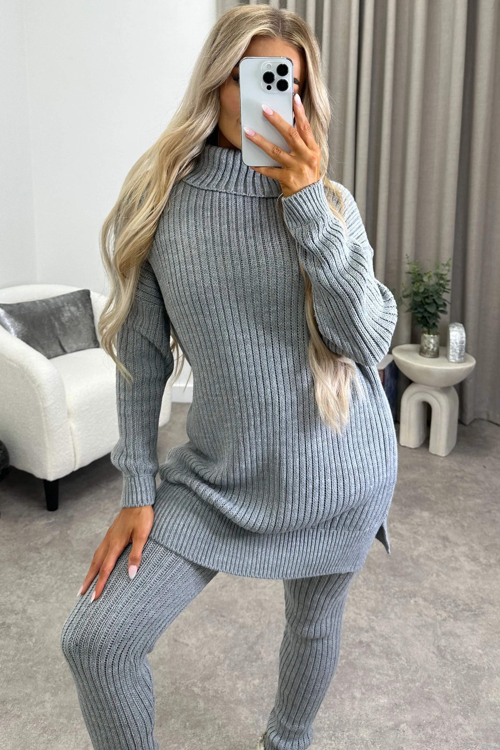 Juniper Grey Oversized Roll Neck Knitted Co-Ord sold by Lasula product image thumbnail 3