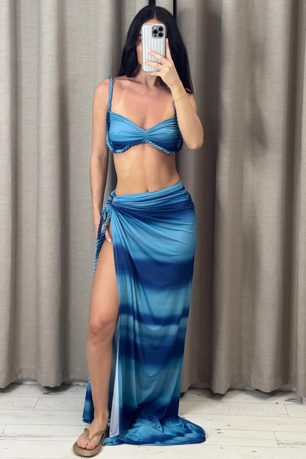 Kammie Blue Ombre Braided Bralet and Maxi Skirt Co-Ord sold by Lasula