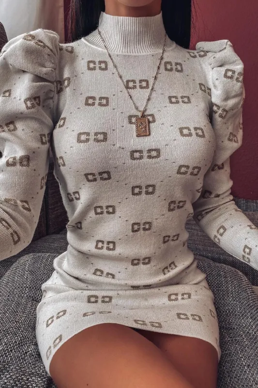 White Knit CC Print Dress sold by Lasula