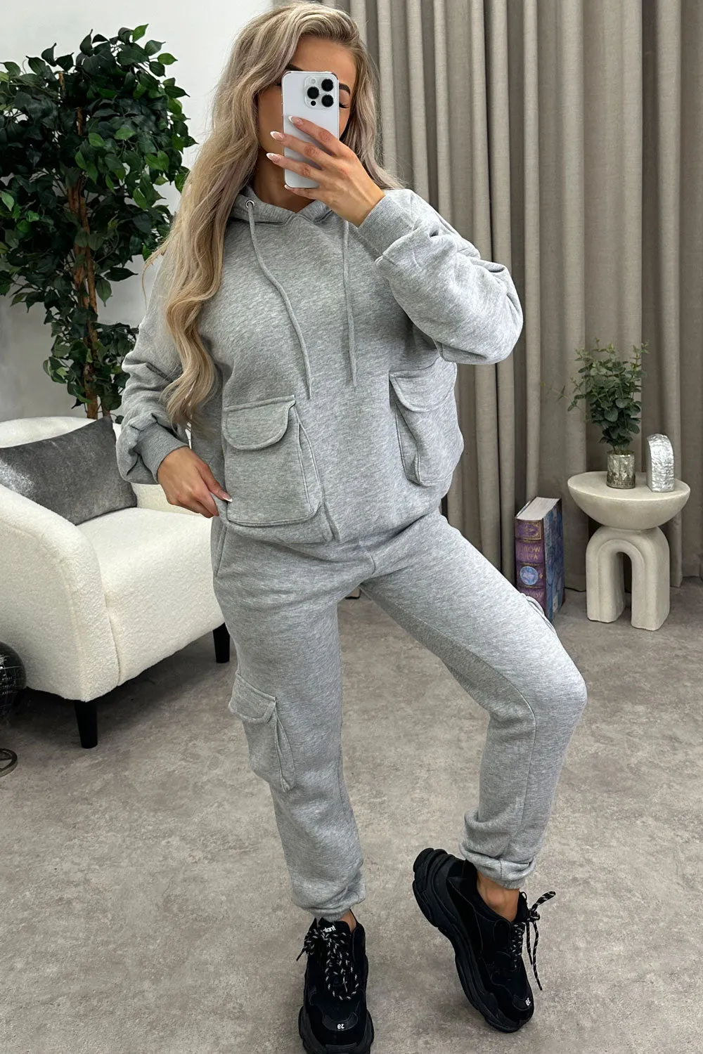 Amani Grey Utility Cargo Pocket Oversized Hoodie and Joggers Tracksuit Set sold by Lasula product image thumbnail 4