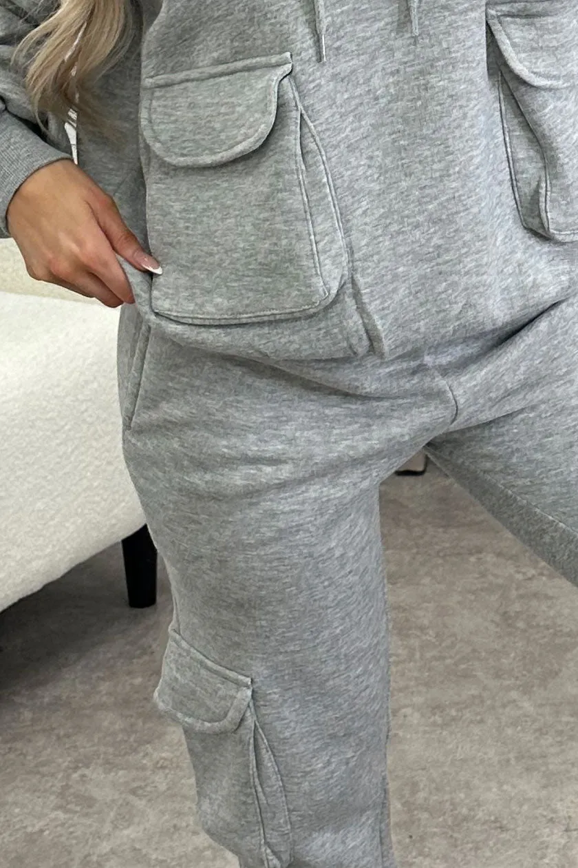 Amani Grey Utility Cargo Pocket Oversized Hoodie and Joggers Tracksuit Set sold by Lasula product image thumbnail 3