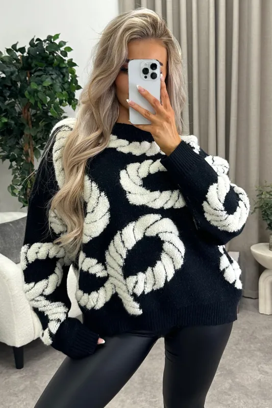 Vicky Black Rope Knit Jumper sold by Lasula